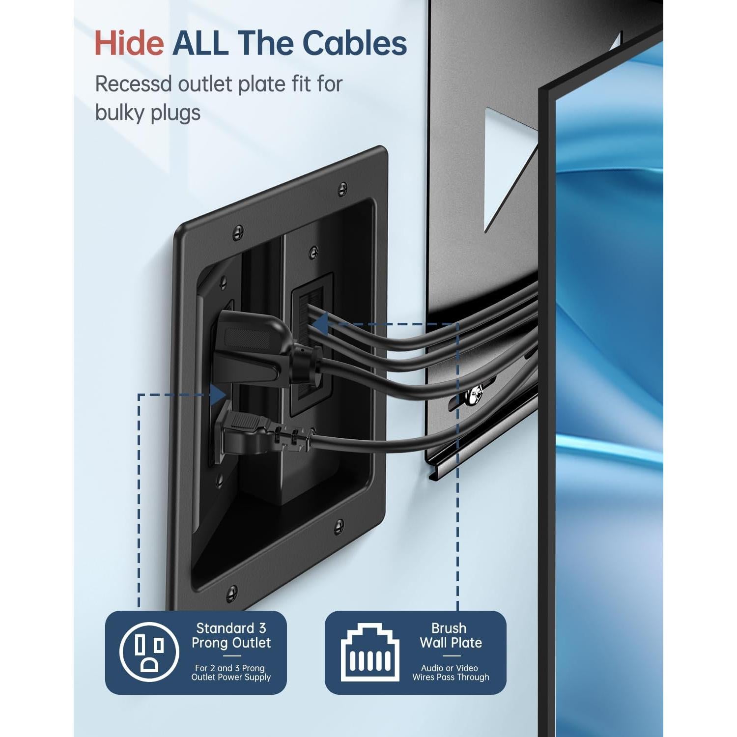 Kit de Gestión de Cables en Pared ELECPOW - Enchufe Recesado Negro