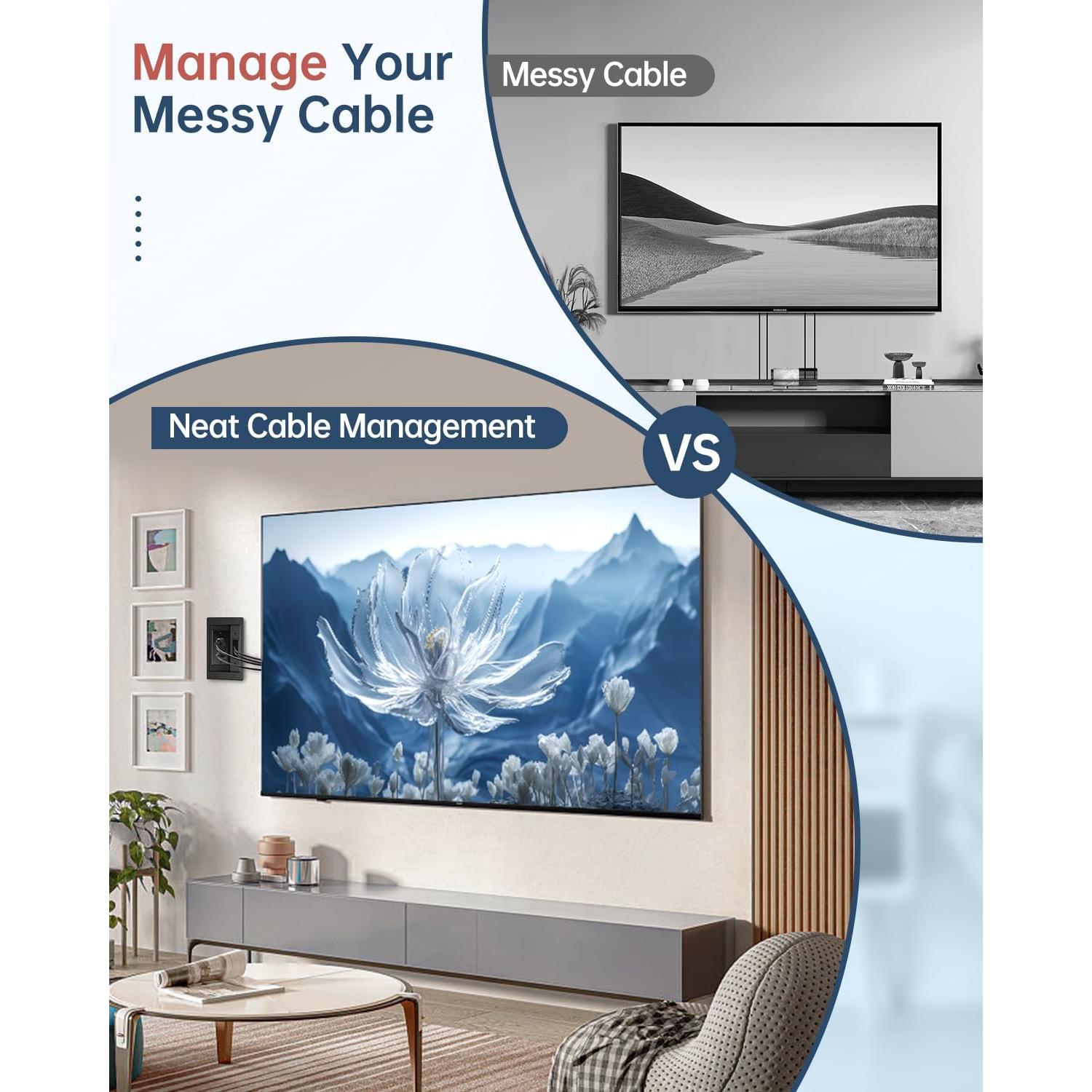 Kit de Gestión de Cables en Pared ELECPOW - Enchufe Recesado Negro