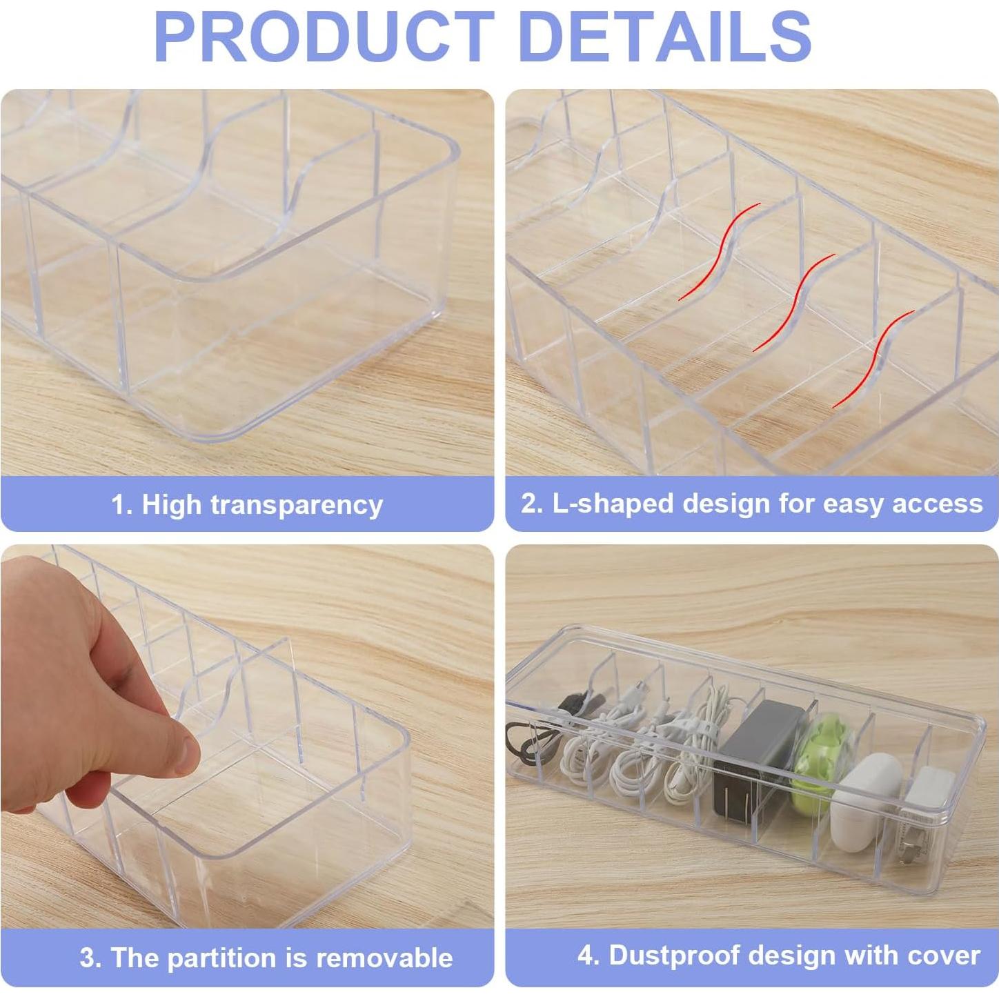 Caja organizadora de cables transparente PEUTIER 4 piezas 26.5x9.5x6cm