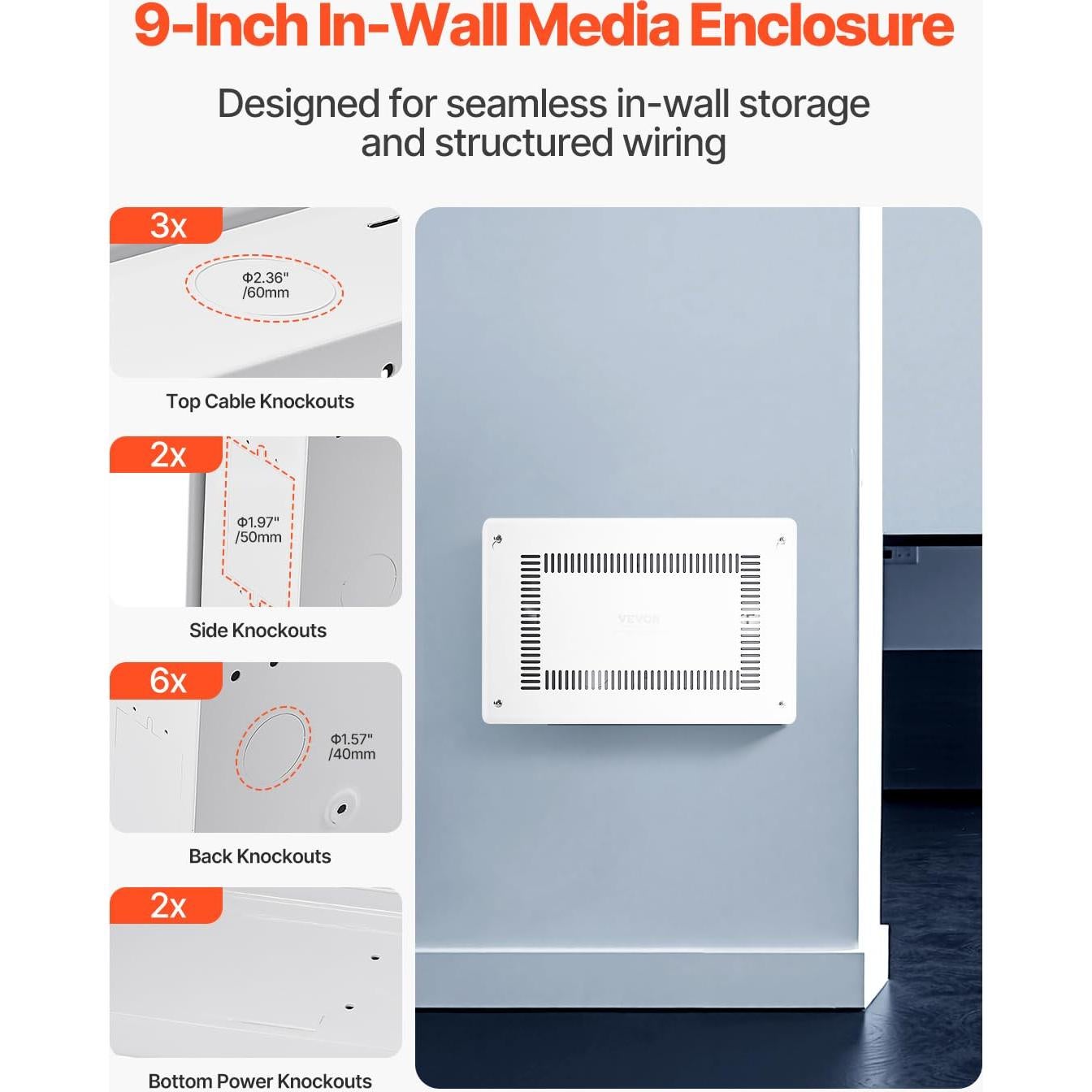 Caja de Medios Empotrada VEVOR 9 Pulgadas Acero Blanco