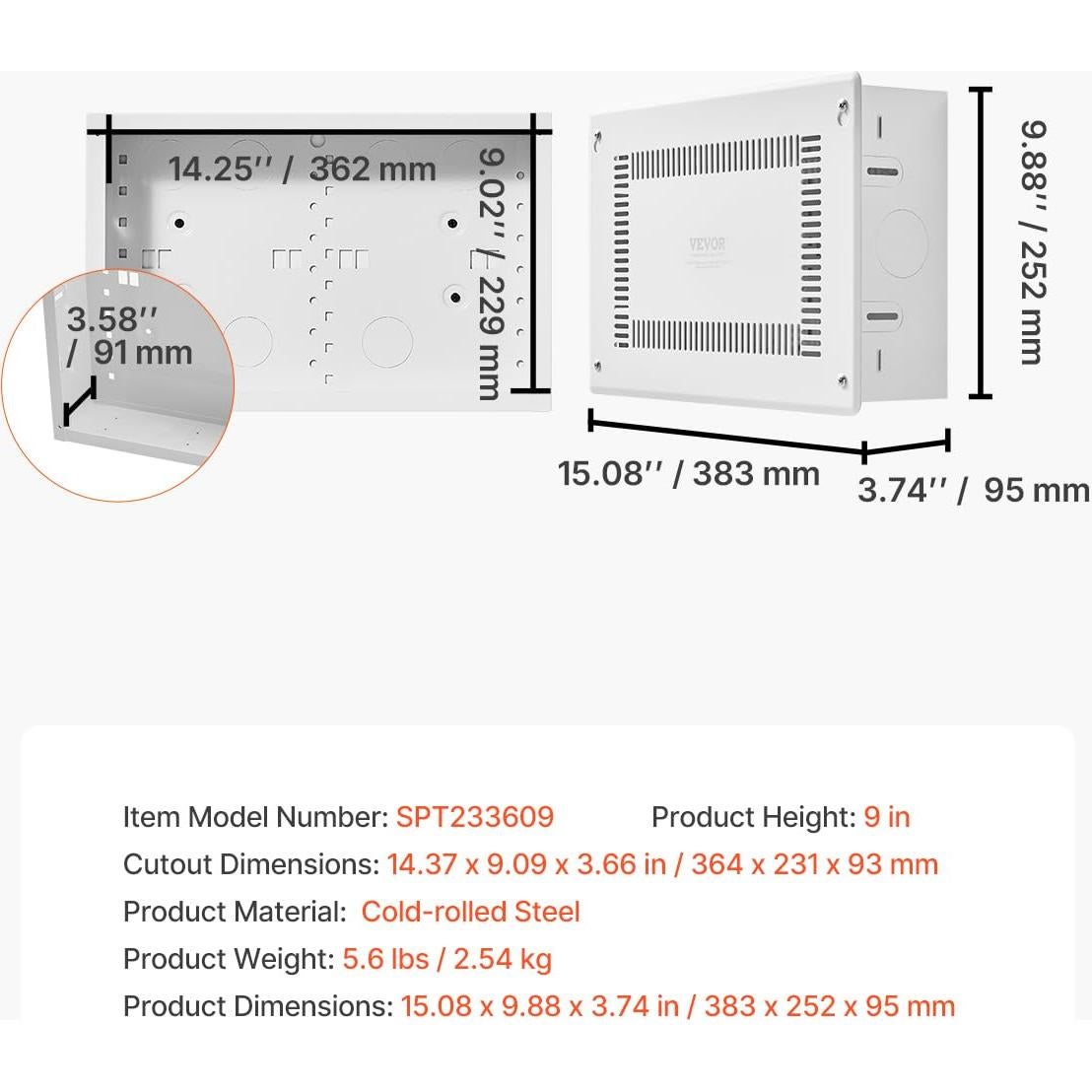 Caja de Medios Empotrada VEVOR 9 Pulgadas Acero Blanco