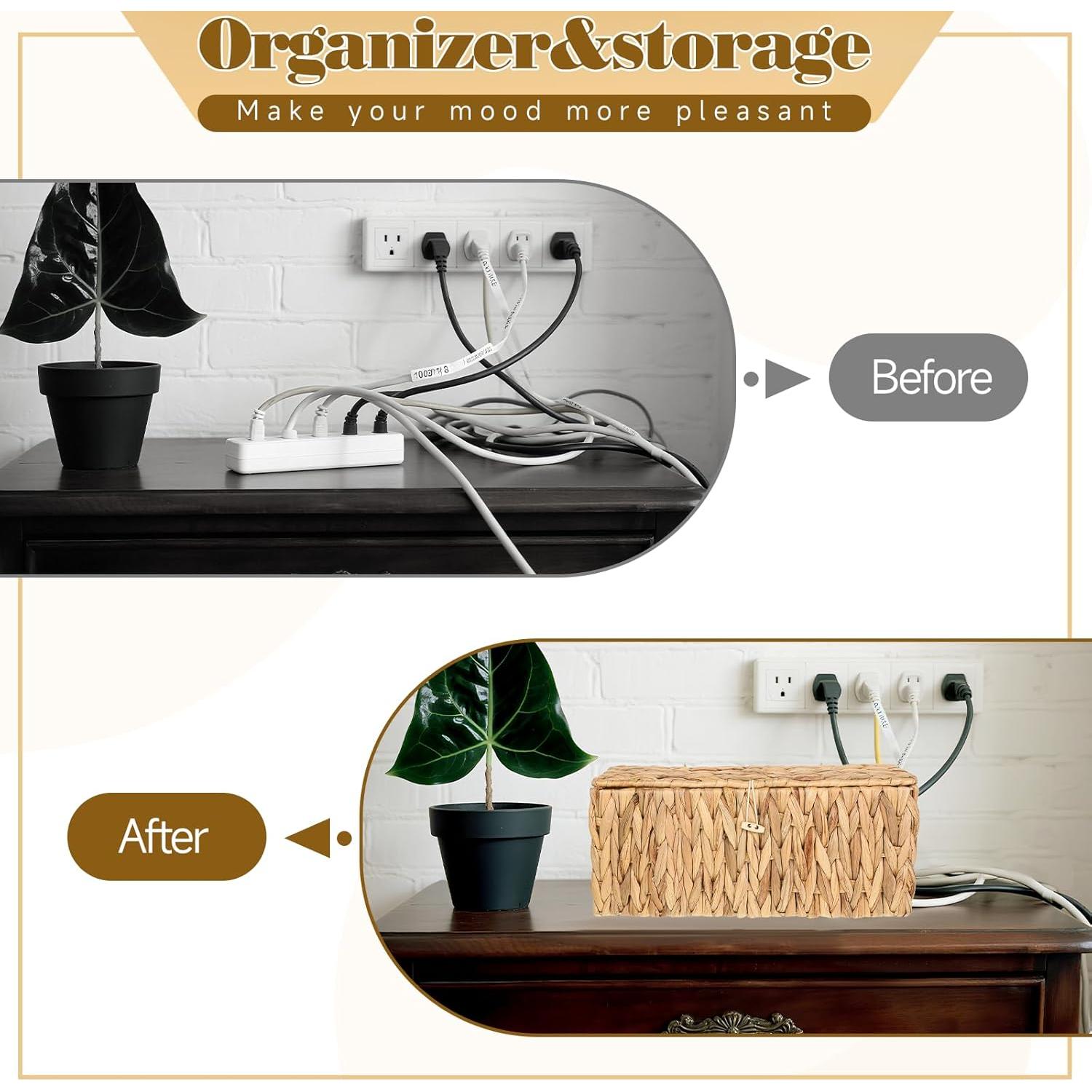 Caja de Gestión de Cables con Tapa WLLHYF 2 Piezas Mimbre