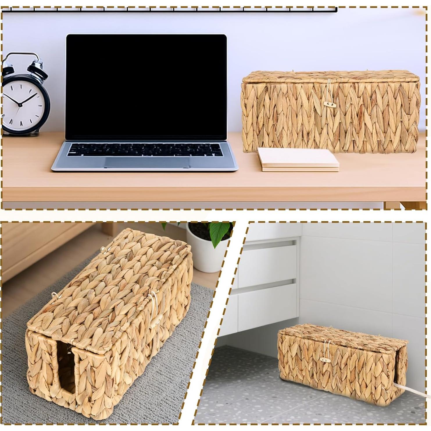 Caja de Gestión de Cables con Tapa WLLHYF 2 Piezas Mimbre