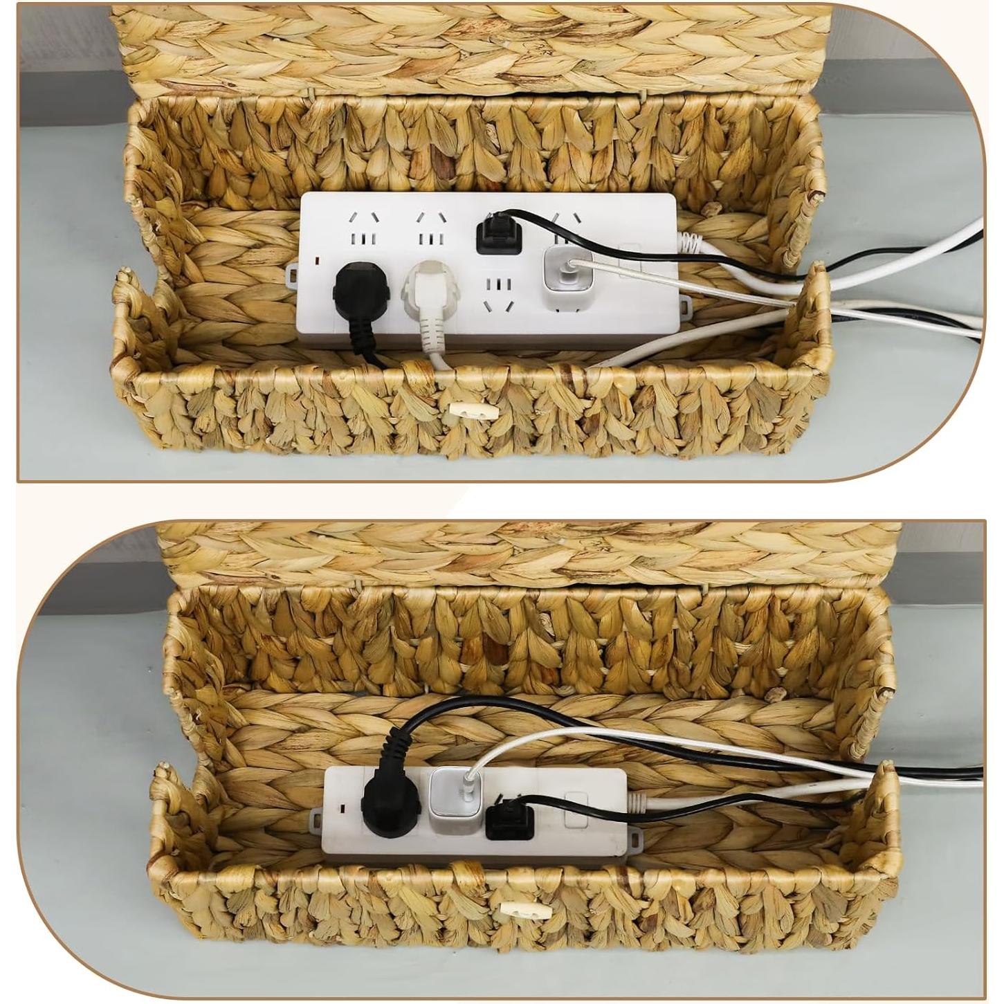 Caja de Gestión de Cables con Tapa WLLHYF 2 Piezas Mimbre