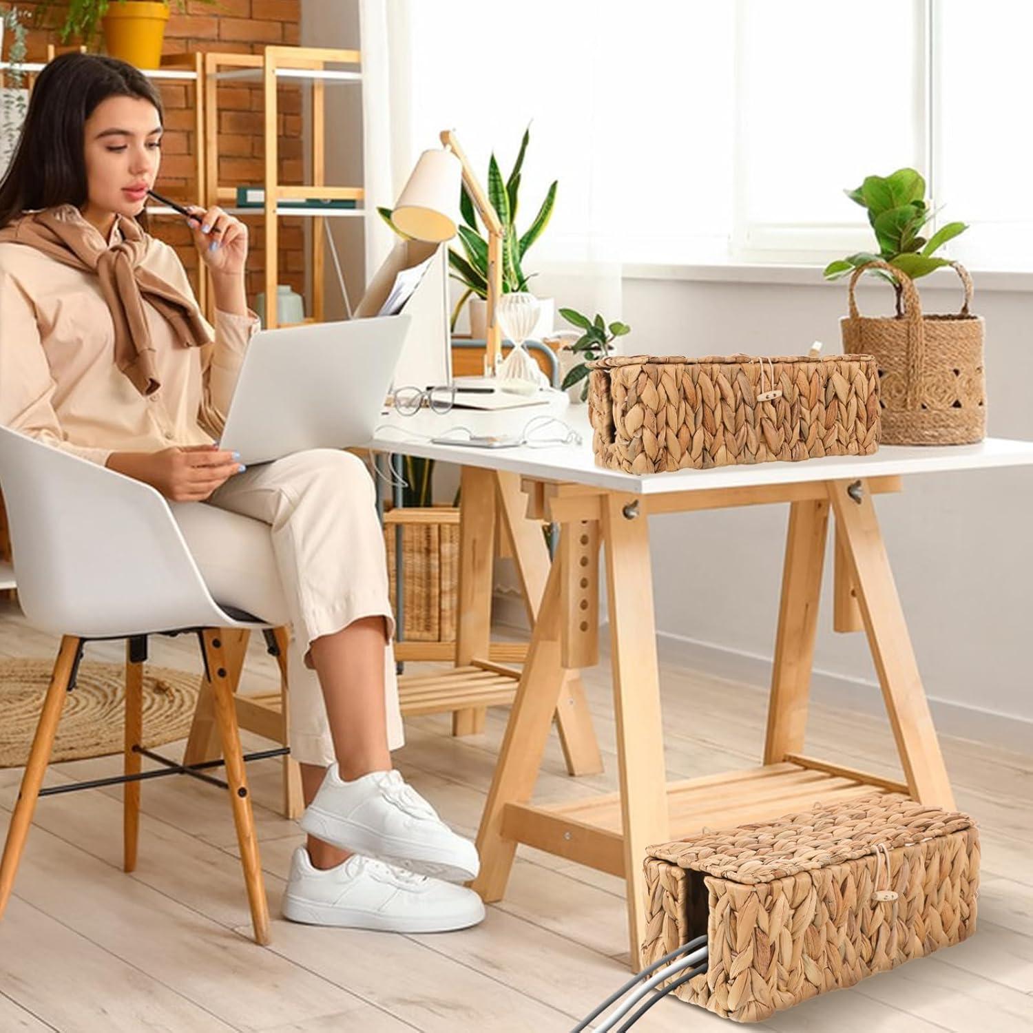 Caja de Gestión de Cables con Tapa WLLHYF 2 Piezas Mimbre