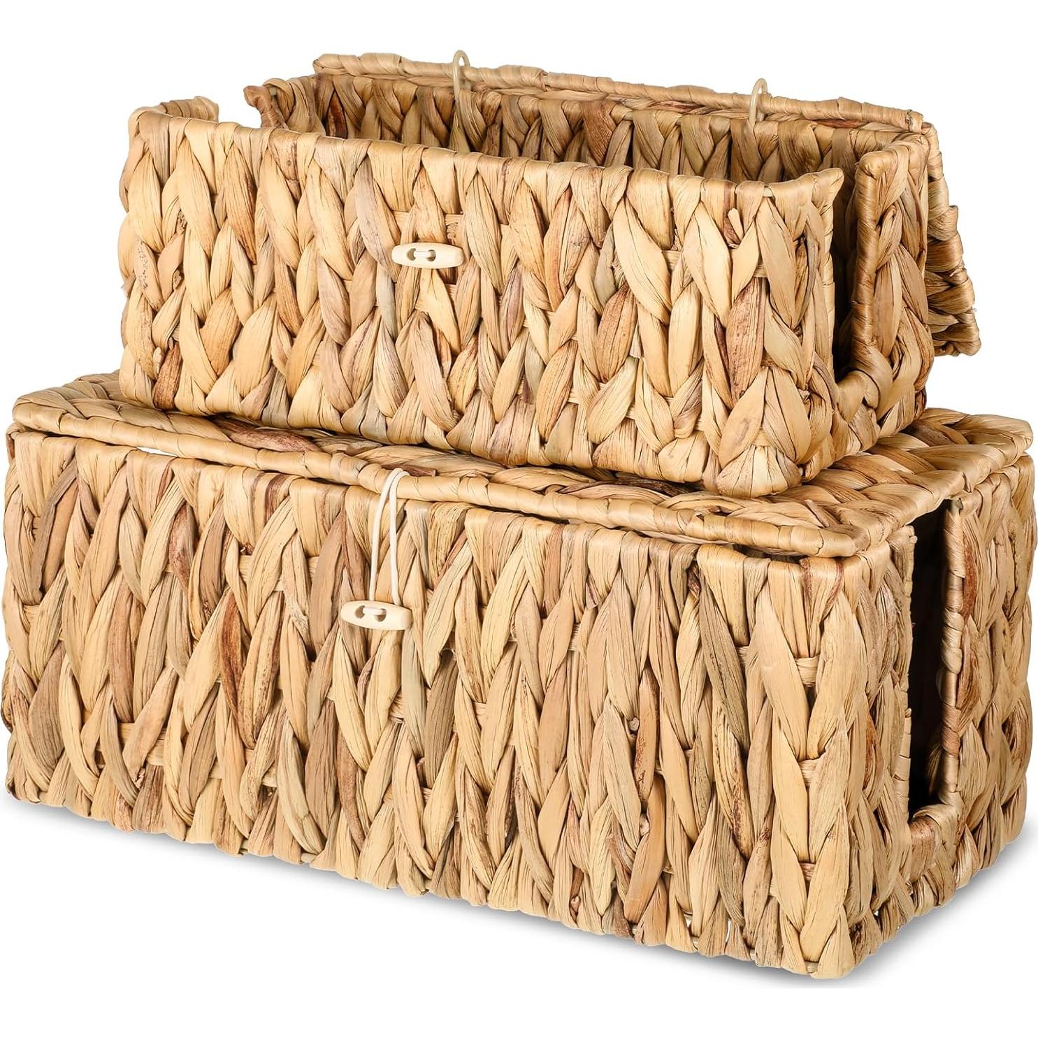 Caja de Gestión de Cables con Tapa WLLHYF 2 Piezas Mimbre