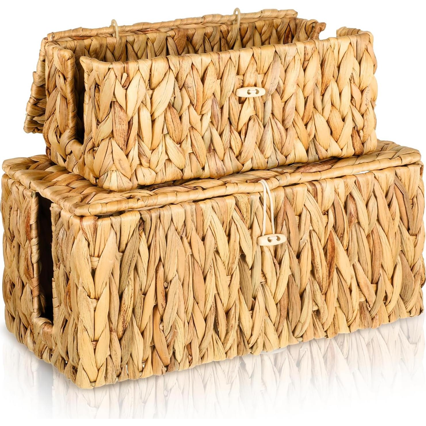 Caja de Gestión de Cables con Tapa WLLHYF 2 Piezas Mimbre