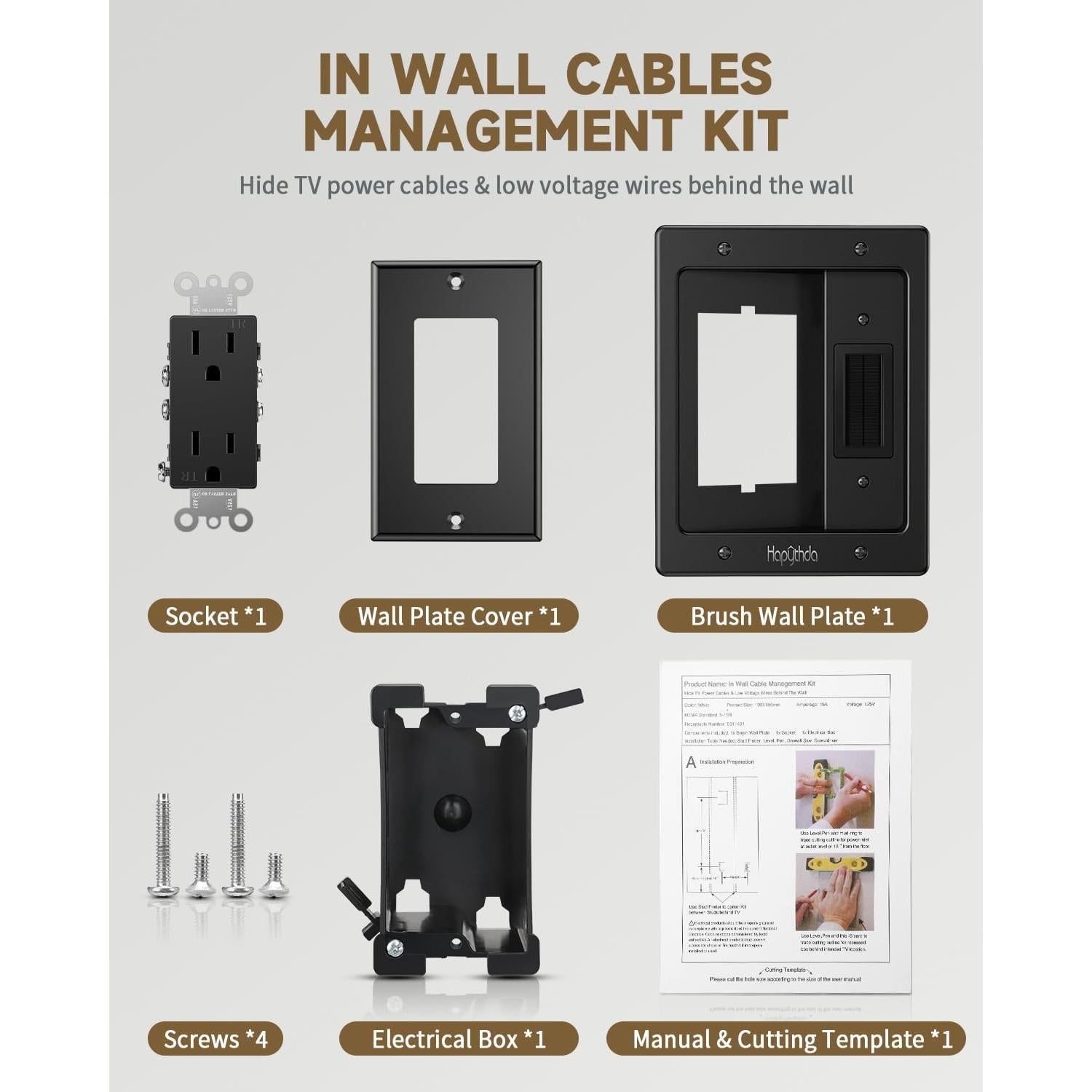 Kit de gestión de cables para TV HAPYTHDA negro 19.9x15.6 cm