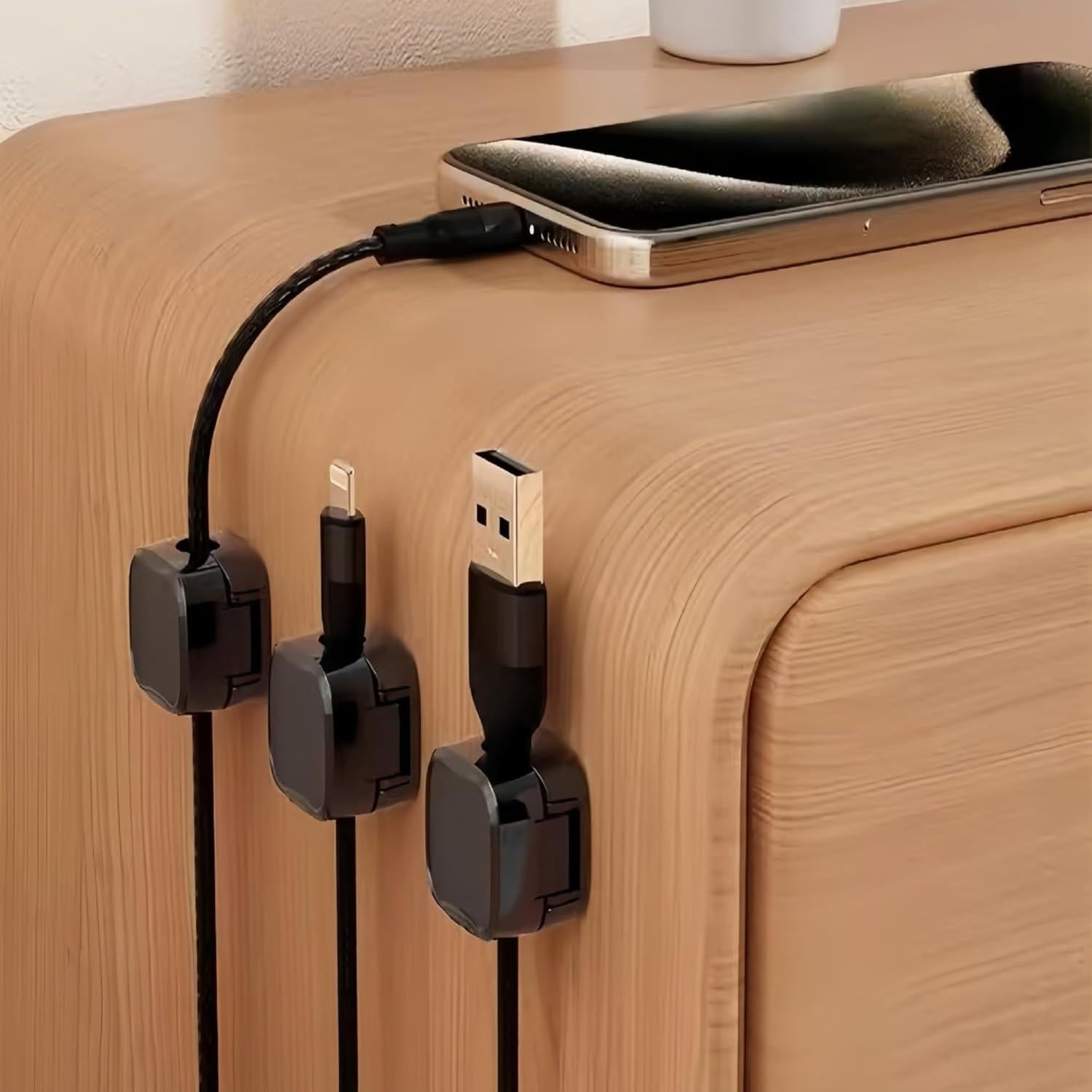 Paquete de 10 Clips Adhesivos para Cables Negro - Organizador de Escritorio