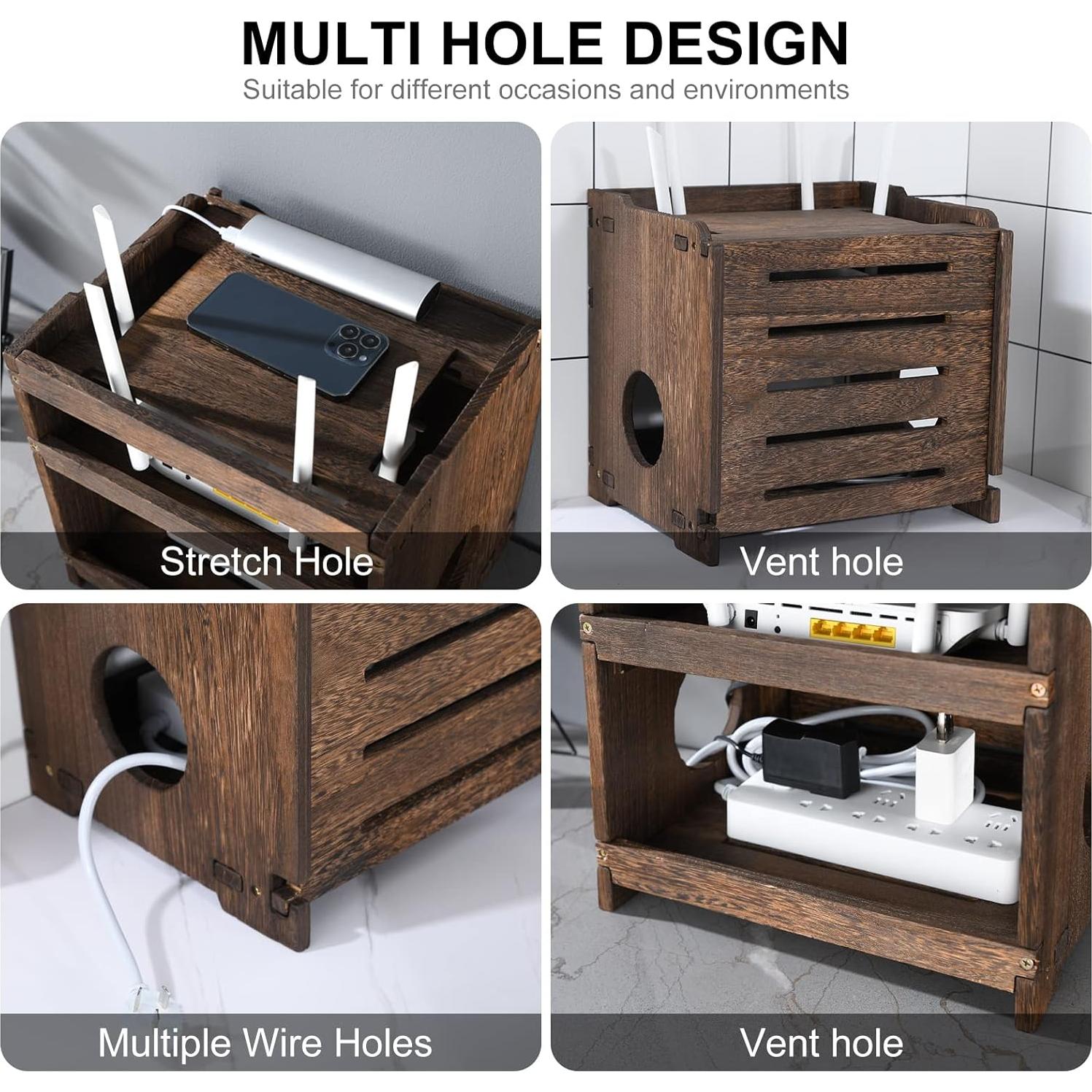 Caja de Almacenamiento BEARUT para Router y Regleta de Madera