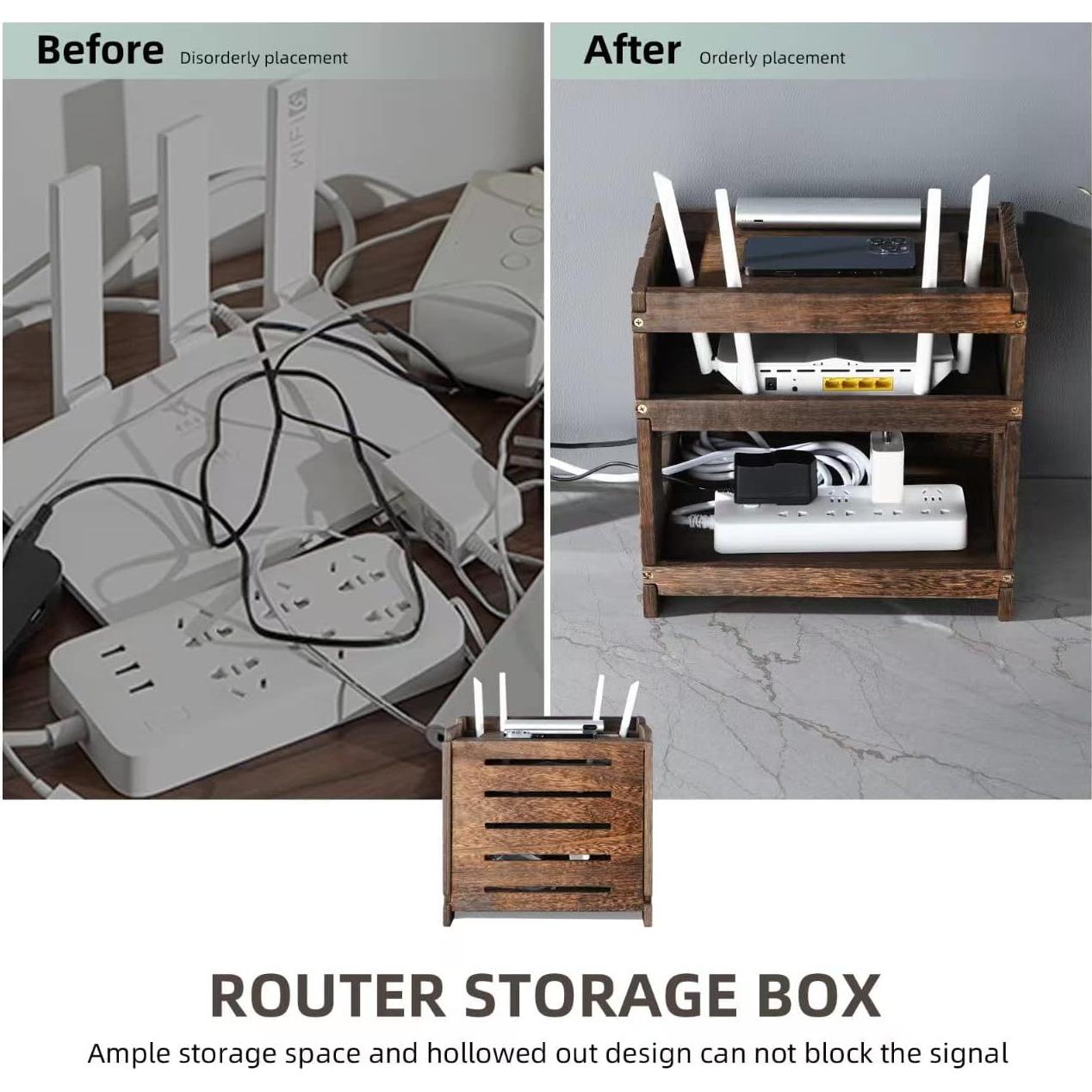 Caja de Almacenamiento BEARUT para Router y Regleta de Madera