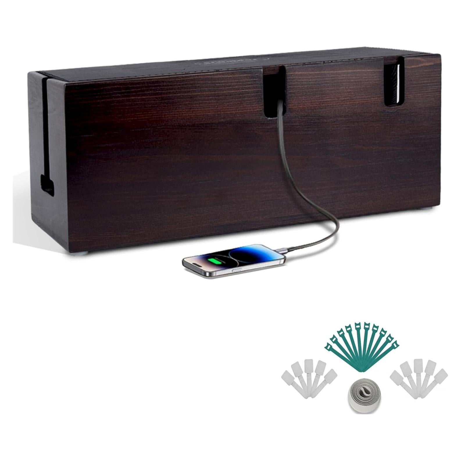 Caja Organizadora de Cables Erwuldor Grande Madera Natural 36.1x14x16cm