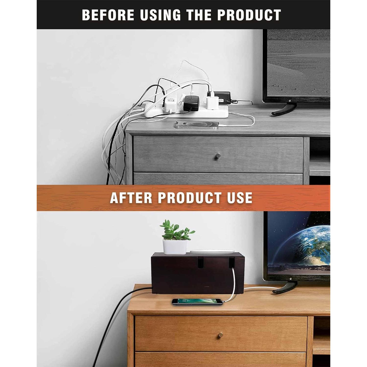 Caja Organizadora de Cables Erwuldor Grande Madera Natural 36.1x14x16cm