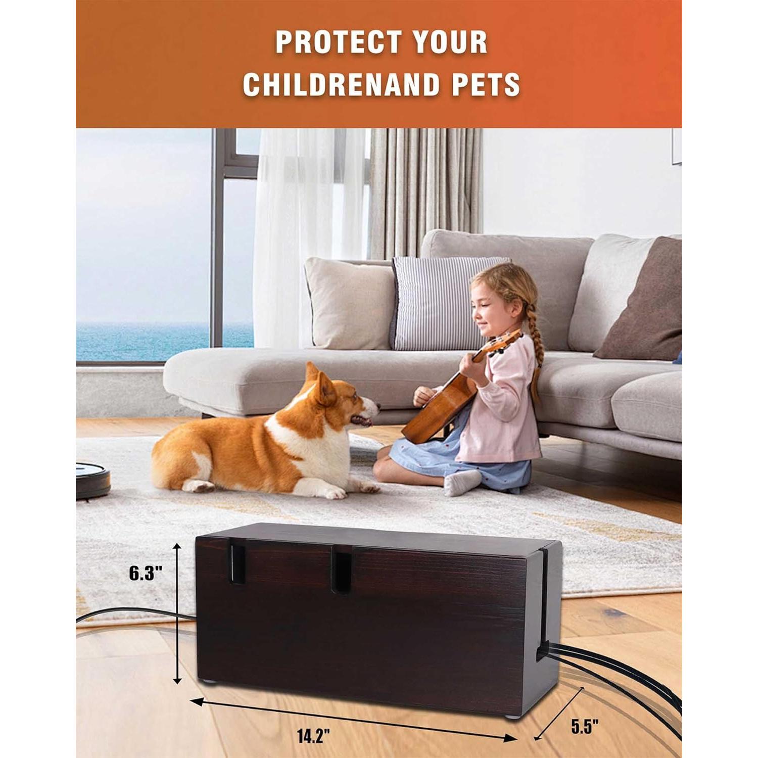 Caja Organizadora de Cables Erwuldor Grande Madera Natural 36.1x14x16cm