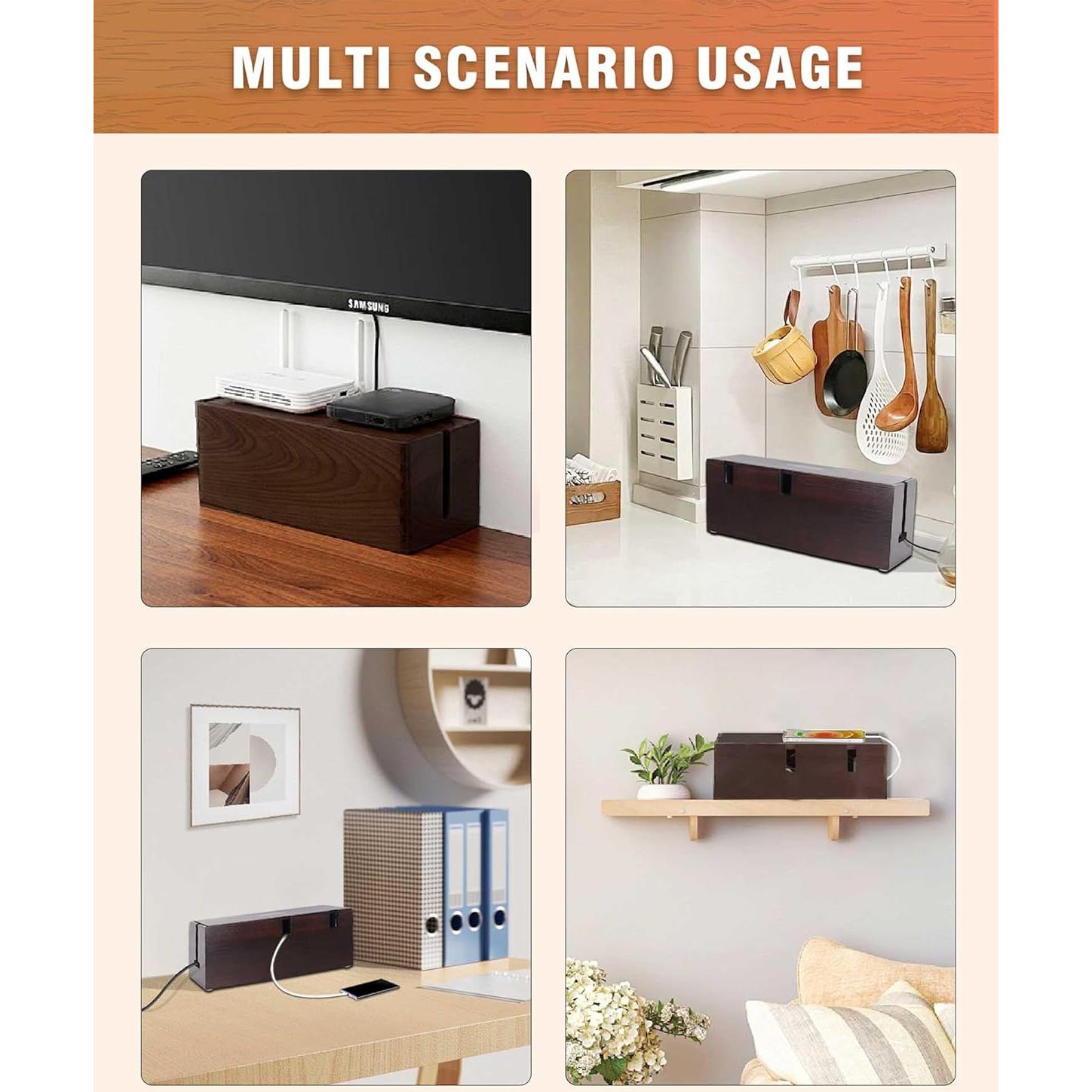 Caja Organizadora de Cables Erwuldor Grande Madera Natural 36.1x14x16cm