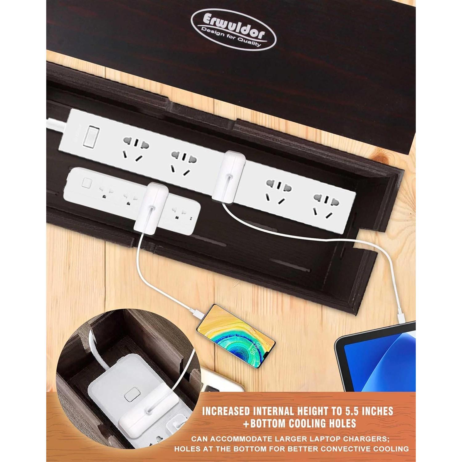 Caja Organizadora de Cables Erwuldor Grande Madera Natural 36.1x14x16cm