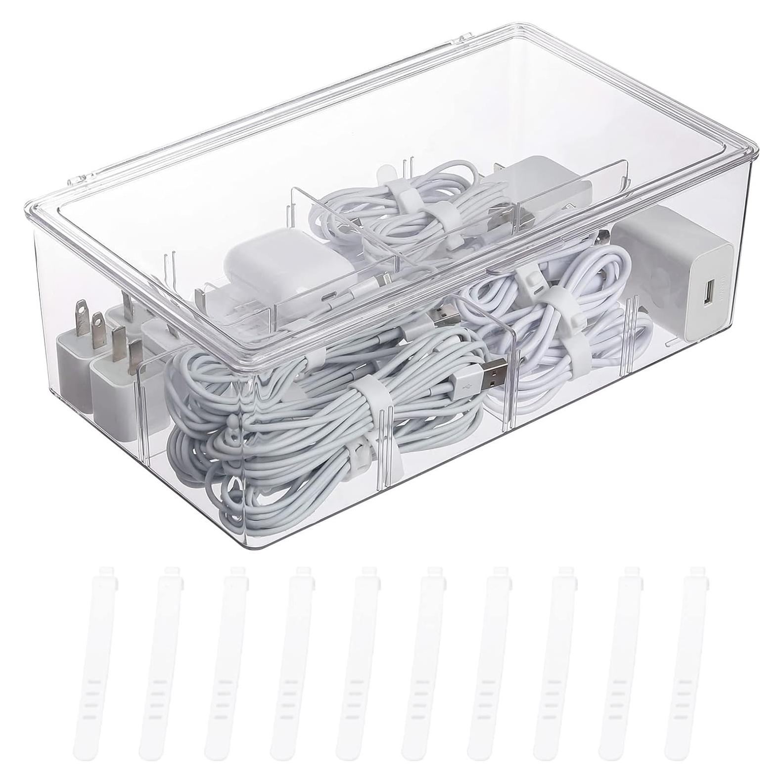 Caja organizadora de cables Yesesion grande con tapa y 10 lazos