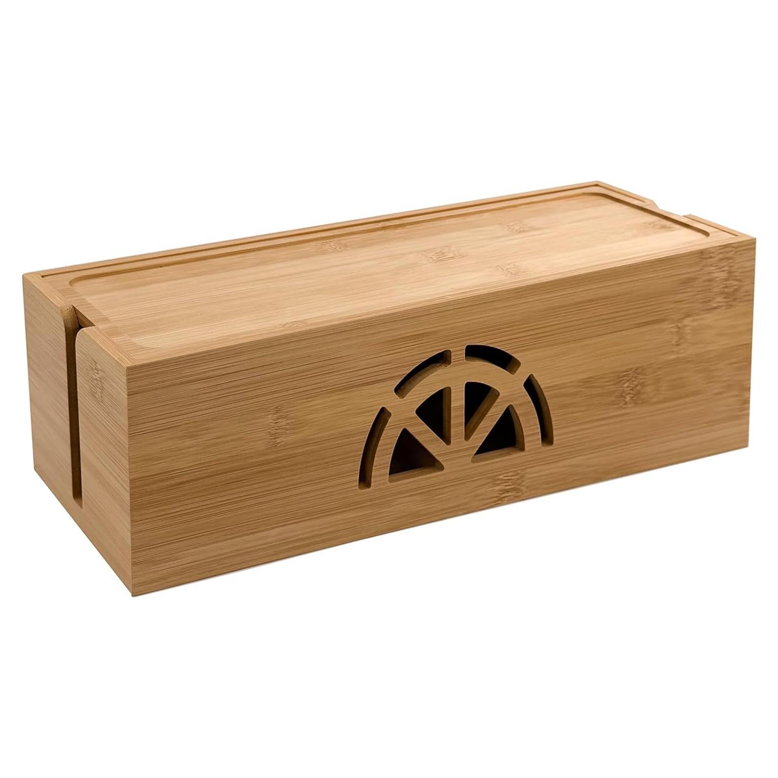 Caja de Gestión de Cables de Bambú Binaural Extra Grande 34x16x13cm