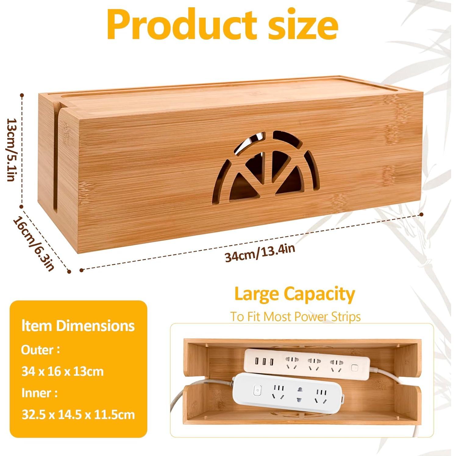 Caja de Gestión de Cables de Bambú Binaural Extra Grande 34x16x13cm