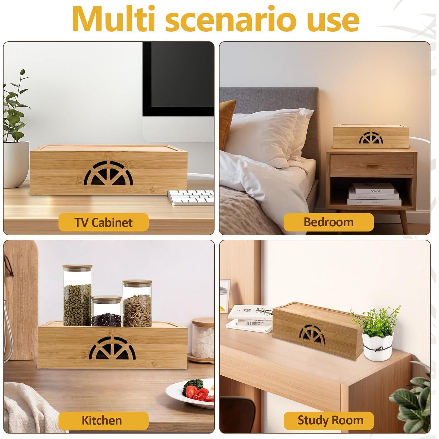 Caja de Gestión de Cables de Bambú Binaural Extra Grande 34x16x13cm