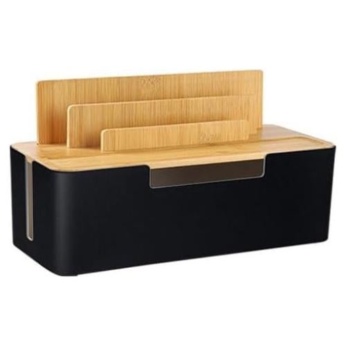 Caja de Gestión de Cables BUYSK con Tapa de Madera Negra