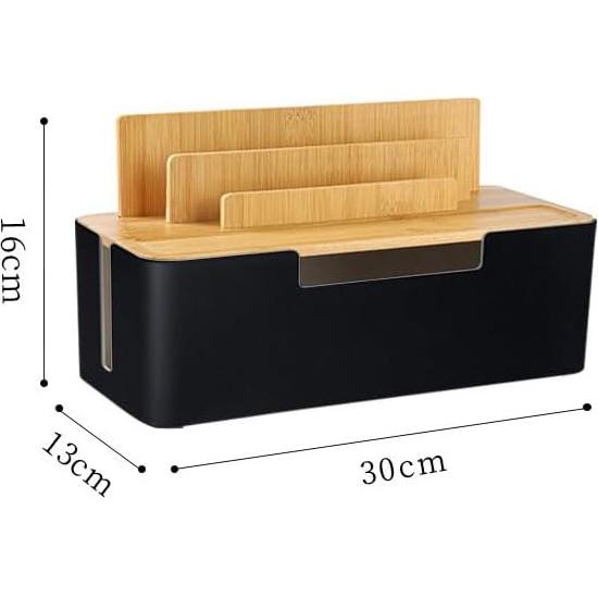 Caja de Gestión de Cables BUYSK con Tapa de Madera Negra