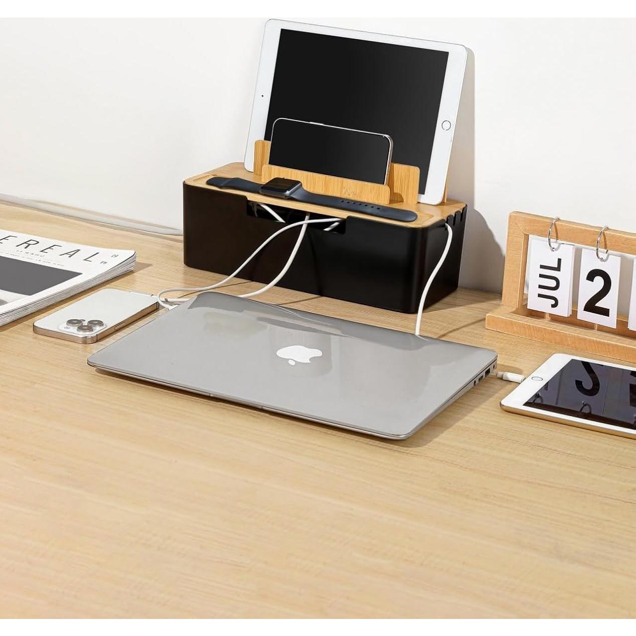 Caja de Gestión de Cables BUYSK con Tapa de Madera Negra