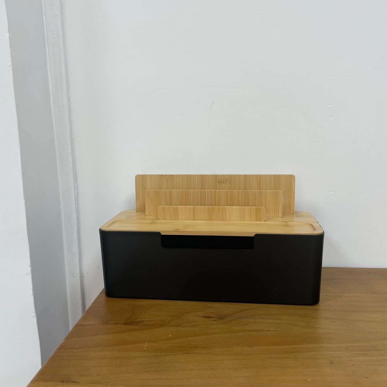 Caja de Gestión de Cables BUYSK con Tapa de Madera Negra