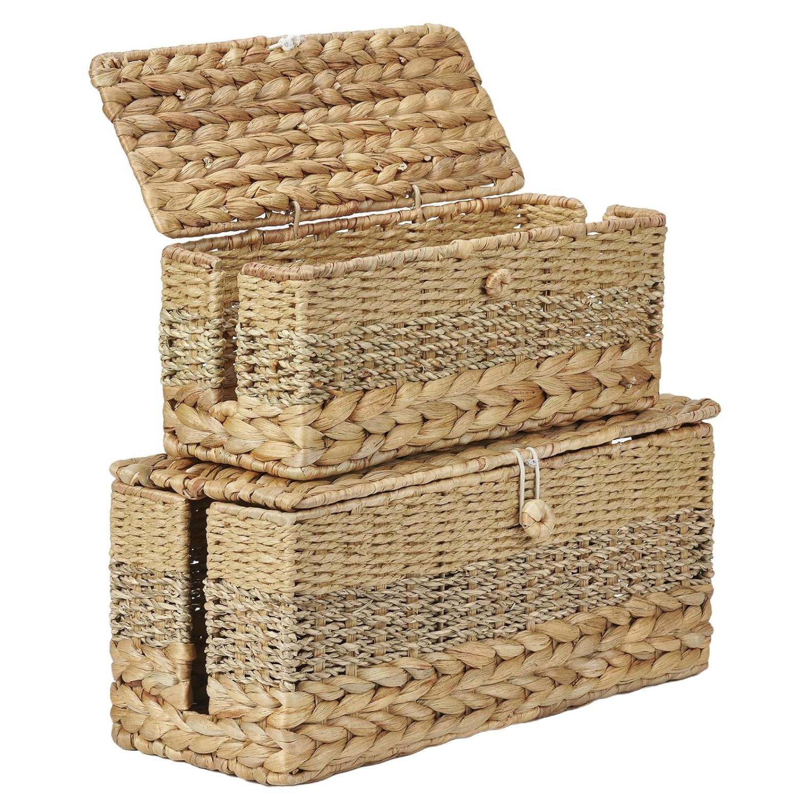 Juego de 2 Cajas Organizadoras de Cables VinneGenzz - Mimbre Natural