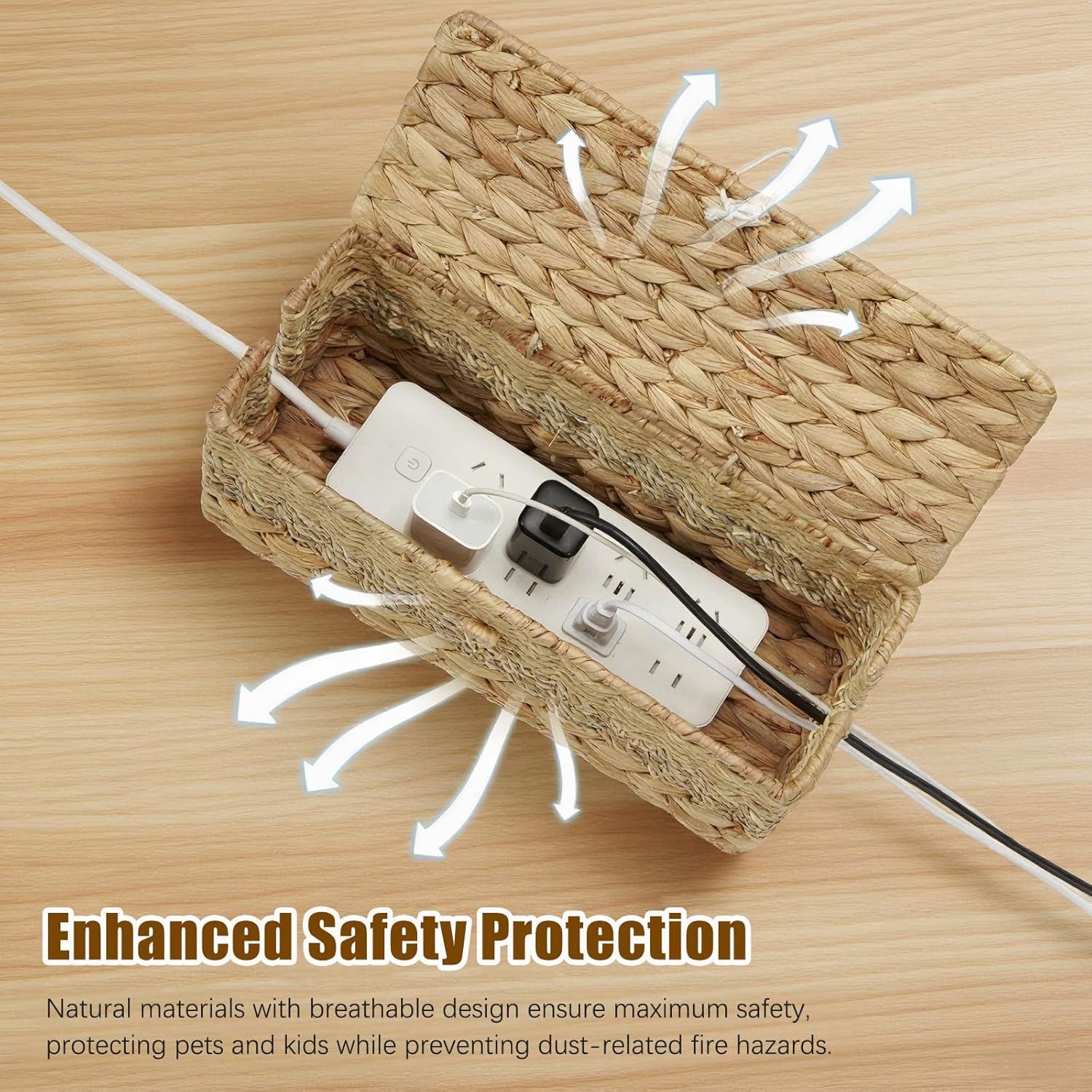 Juego de 2 Cajas Organizadoras de Cables VinneGenzz - Mimbre Natural