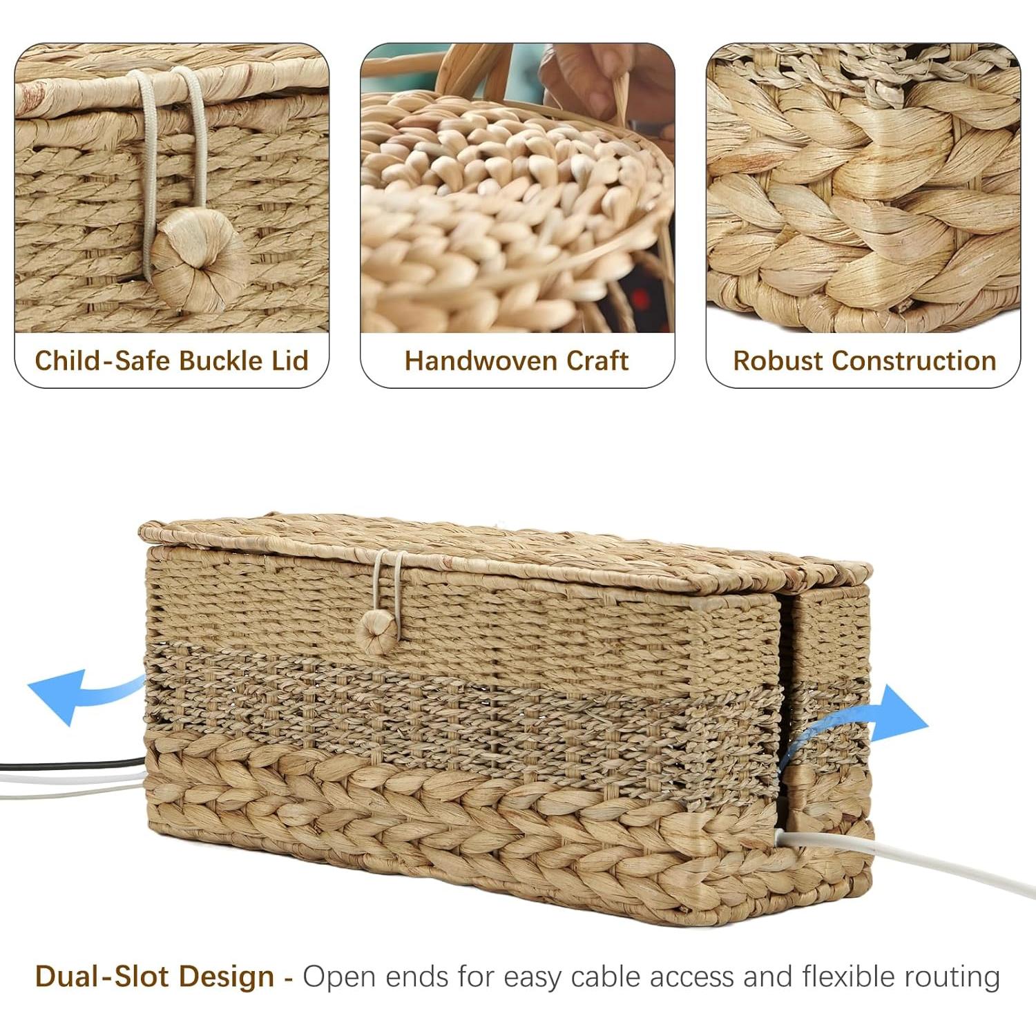 Juego de 2 Cajas Organizadoras de Cables VinneGenzz - Mimbre Natural