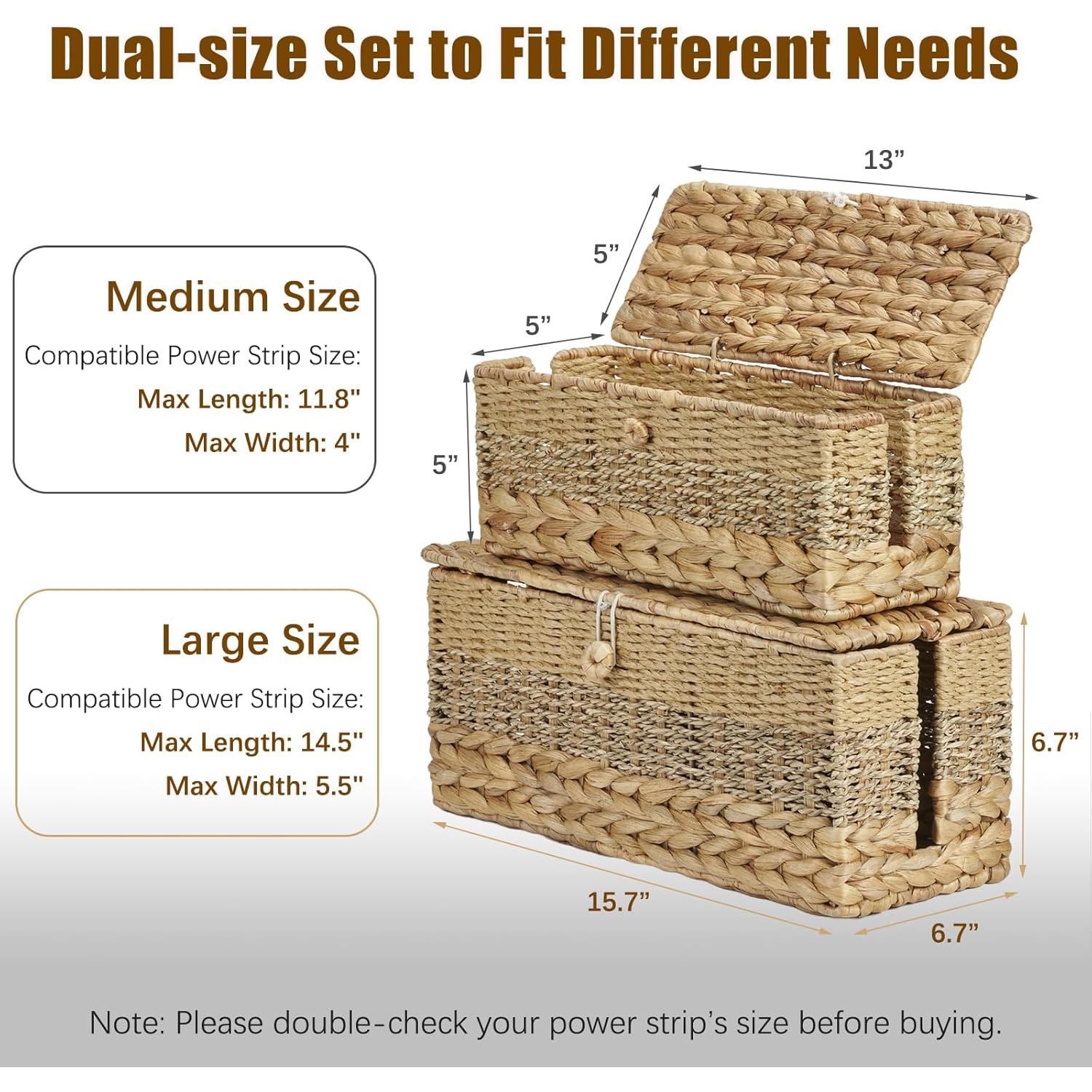 Juego de 2 Cajas Organizadoras de Cables VinneGenzz - Mimbre Natural