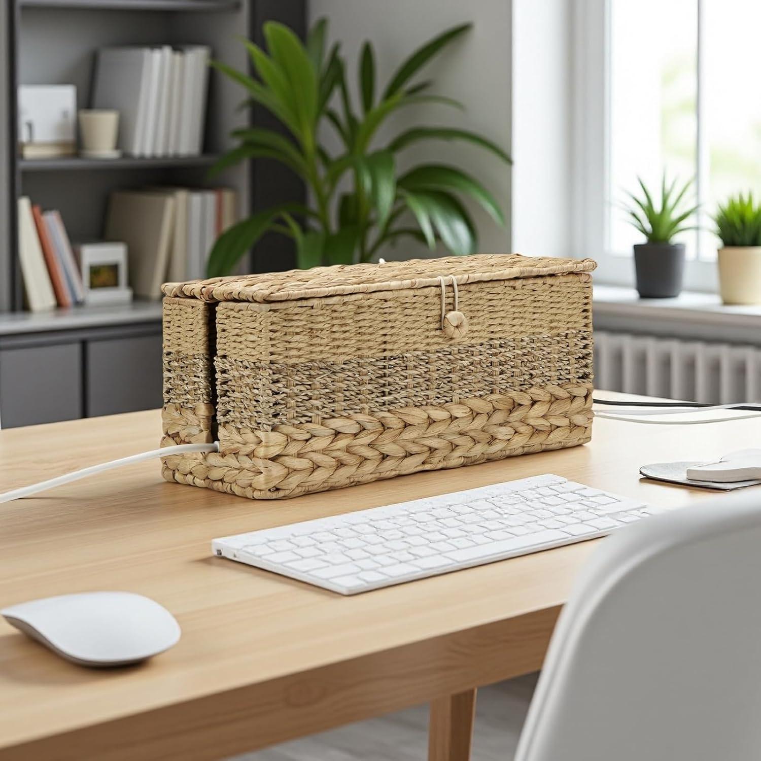 Juego de 2 Cajas Organizadoras de Cables VinneGenzz - Mimbre Natural