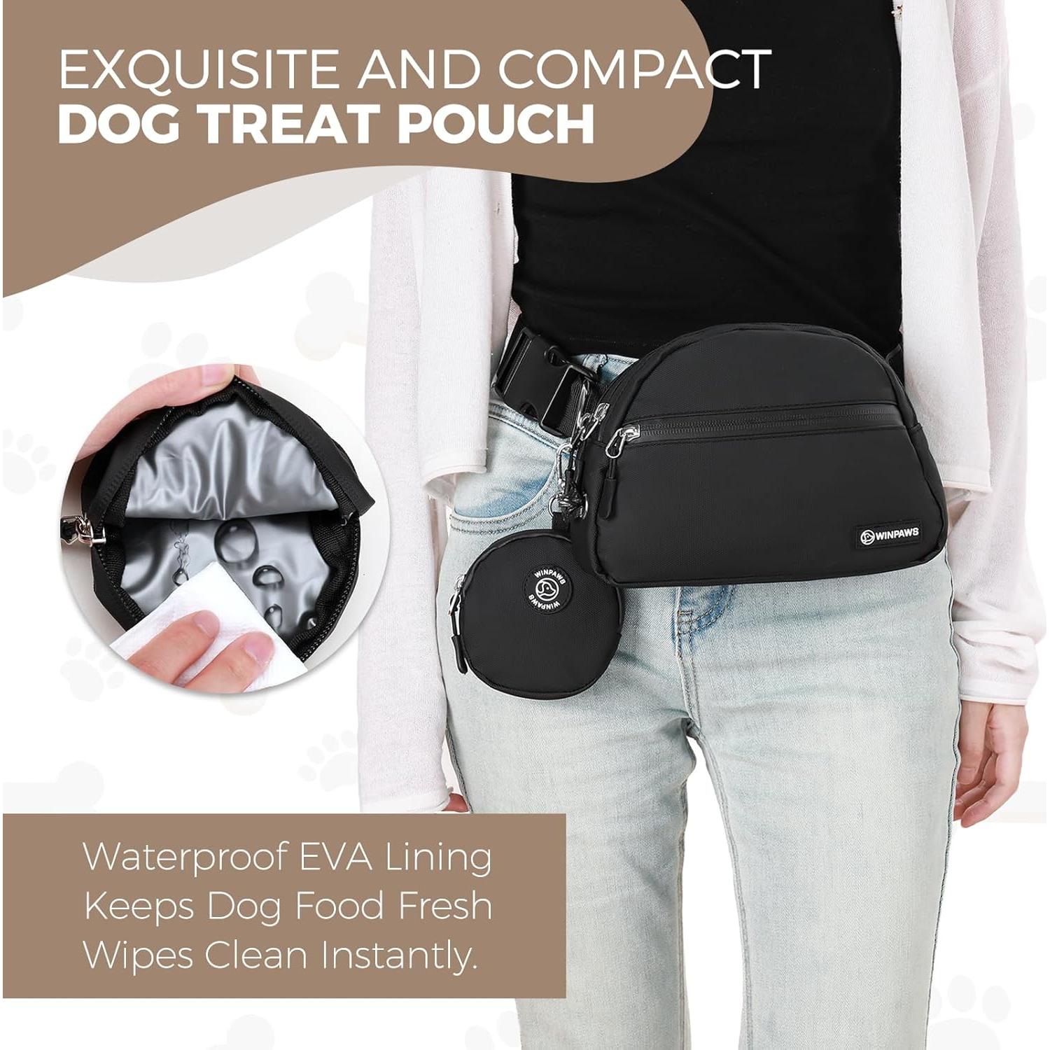 Bolsa de golosinas para perros Winpaws negra con clicker y soporte