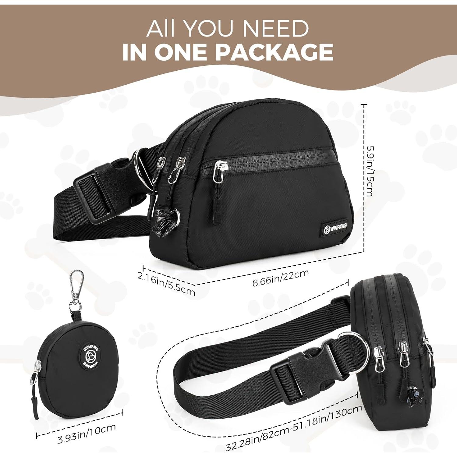 Bolsa de golosinas para perros Winpaws negra con clicker y soporte