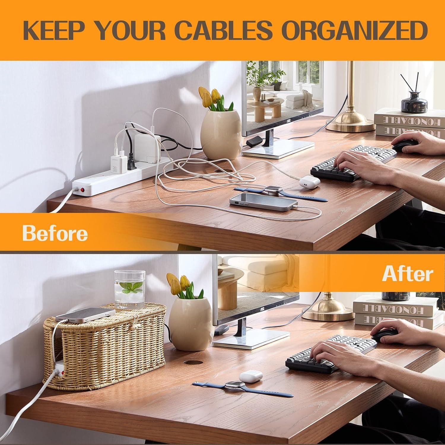 Caja Organizadora de Cables FairyHaus 2Pack Caramelo Tejida