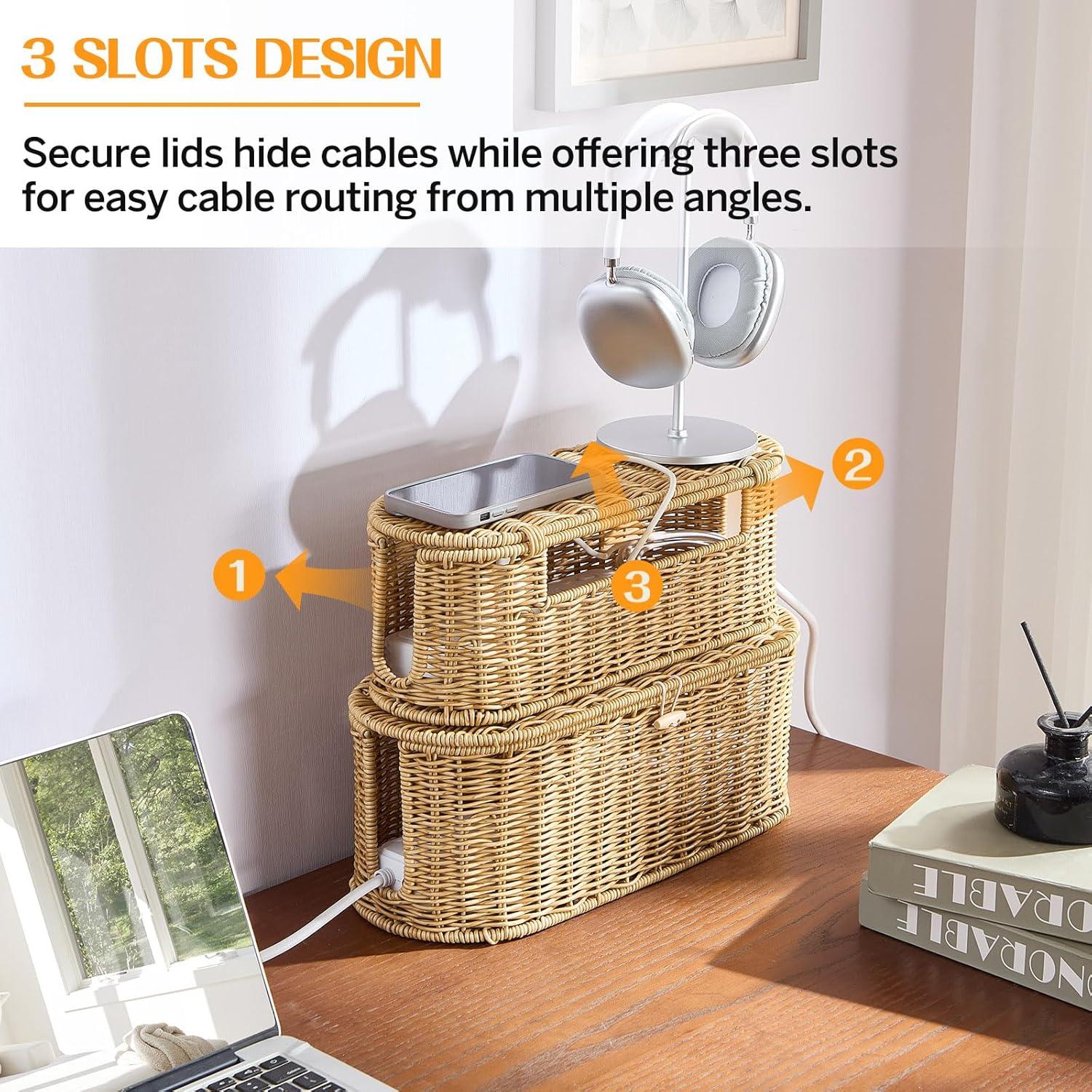 Caja Organizadora de Cables FairyHaus 2Pack Caramelo Tejida