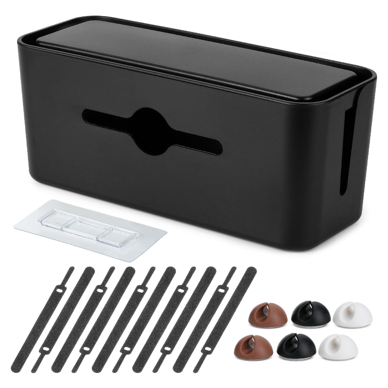 Caja Organizadora de Cables Bates - Grande, 32 cm, Incluye Clips y Bridas