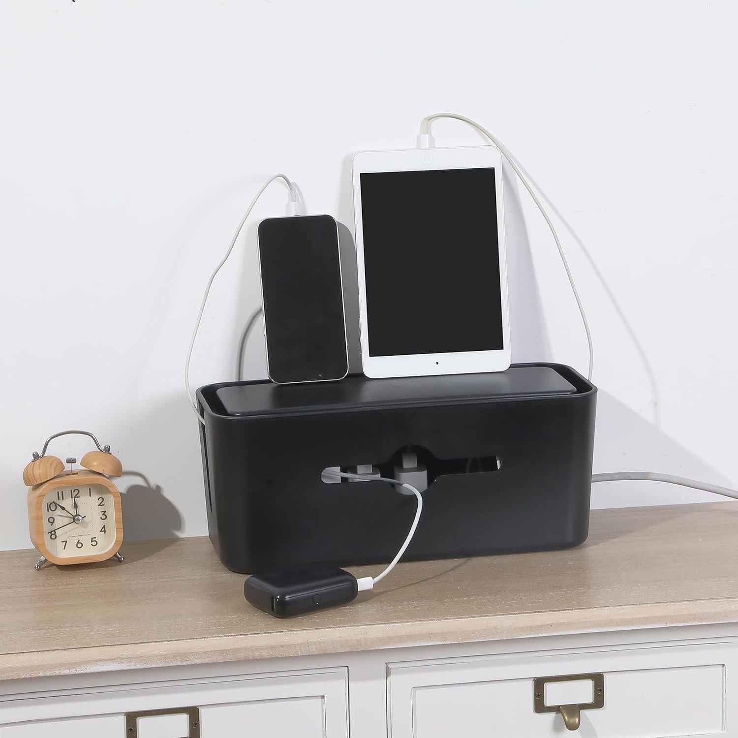 Caja Organizadora de Cables Bates - Grande, 32 cm, Incluye Clips y Bridas