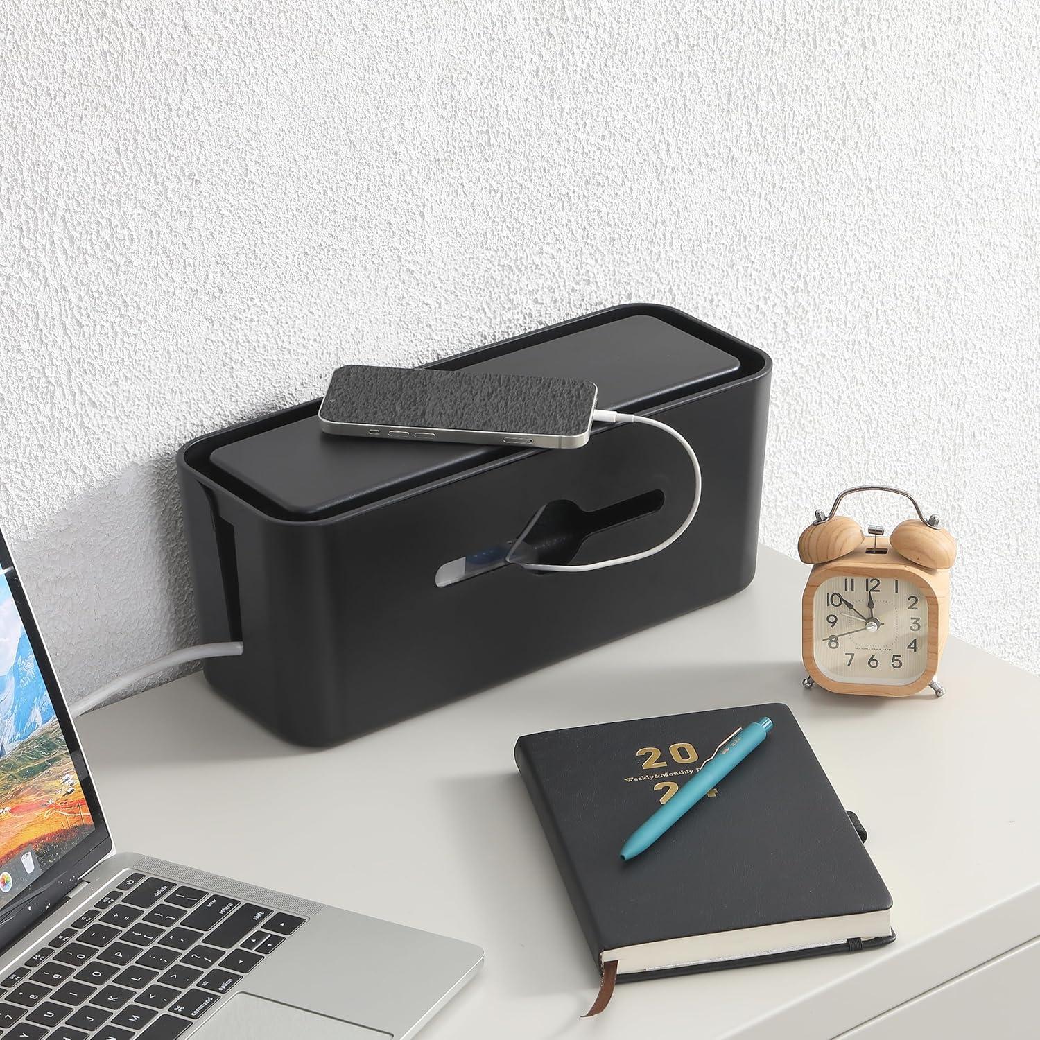 Caja Organizadora de Cables Bates - Grande, 32 cm, Incluye Clips y Bridas