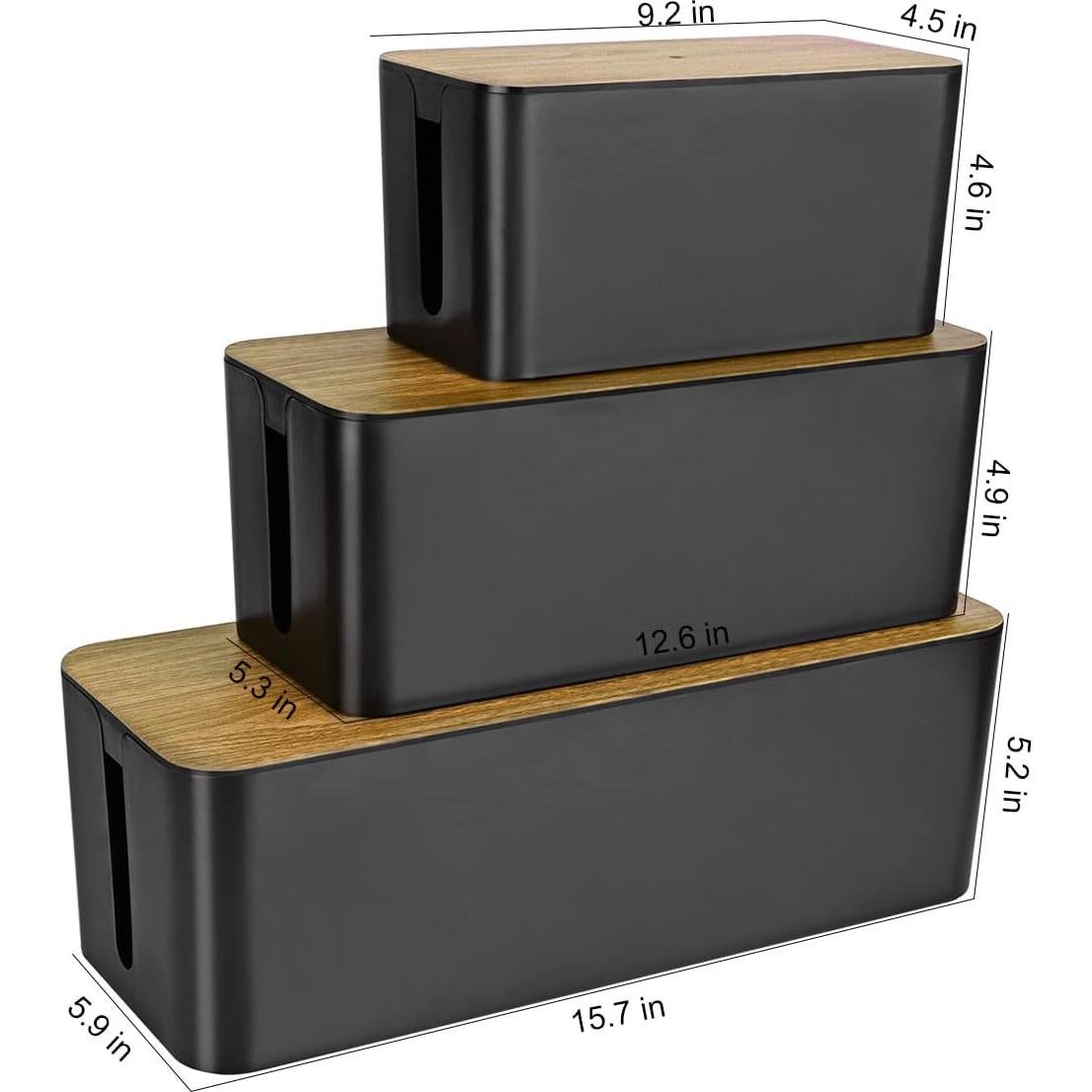 Set de 3 Cajas Organizadoras de Cables Tuwechen - Negro Madera