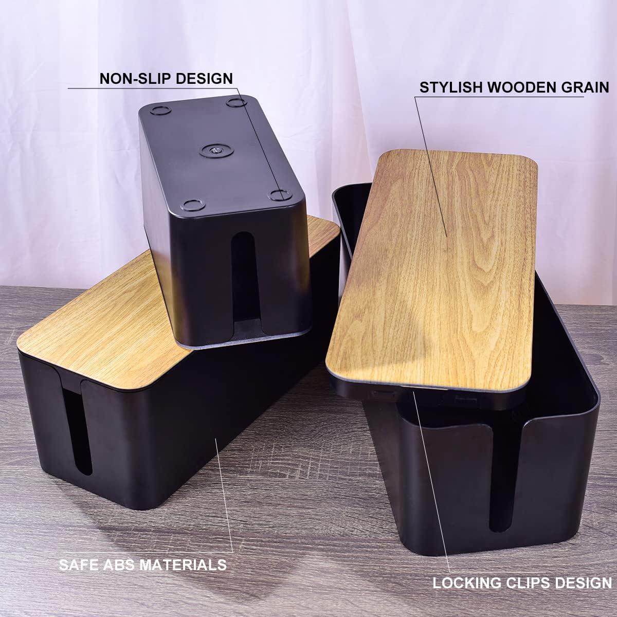 Set de 3 Cajas Organizadoras de Cables Tuwechen - Negro Madera