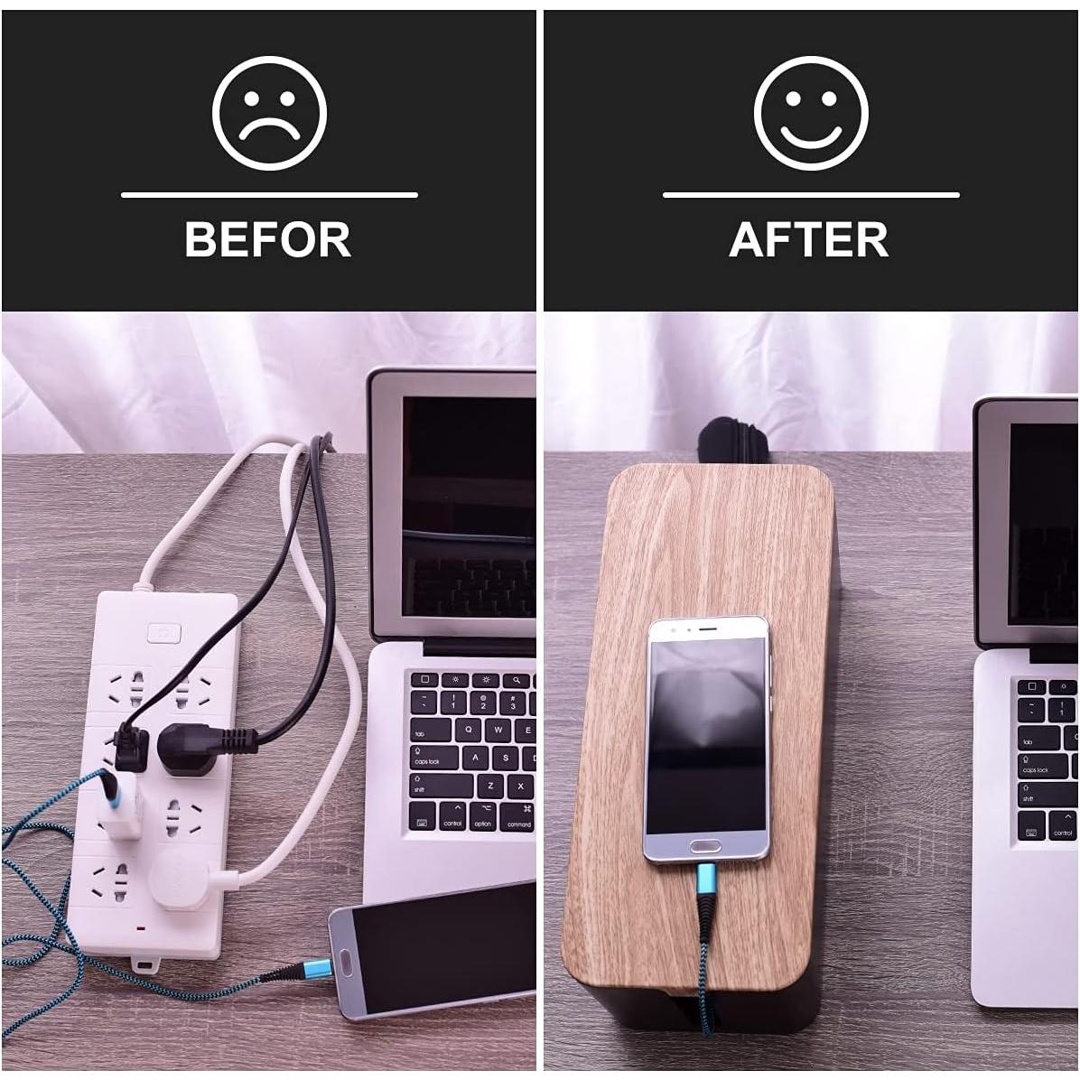 Set de 3 Cajas Organizadoras de Cables Tuwechen - Negro Madera