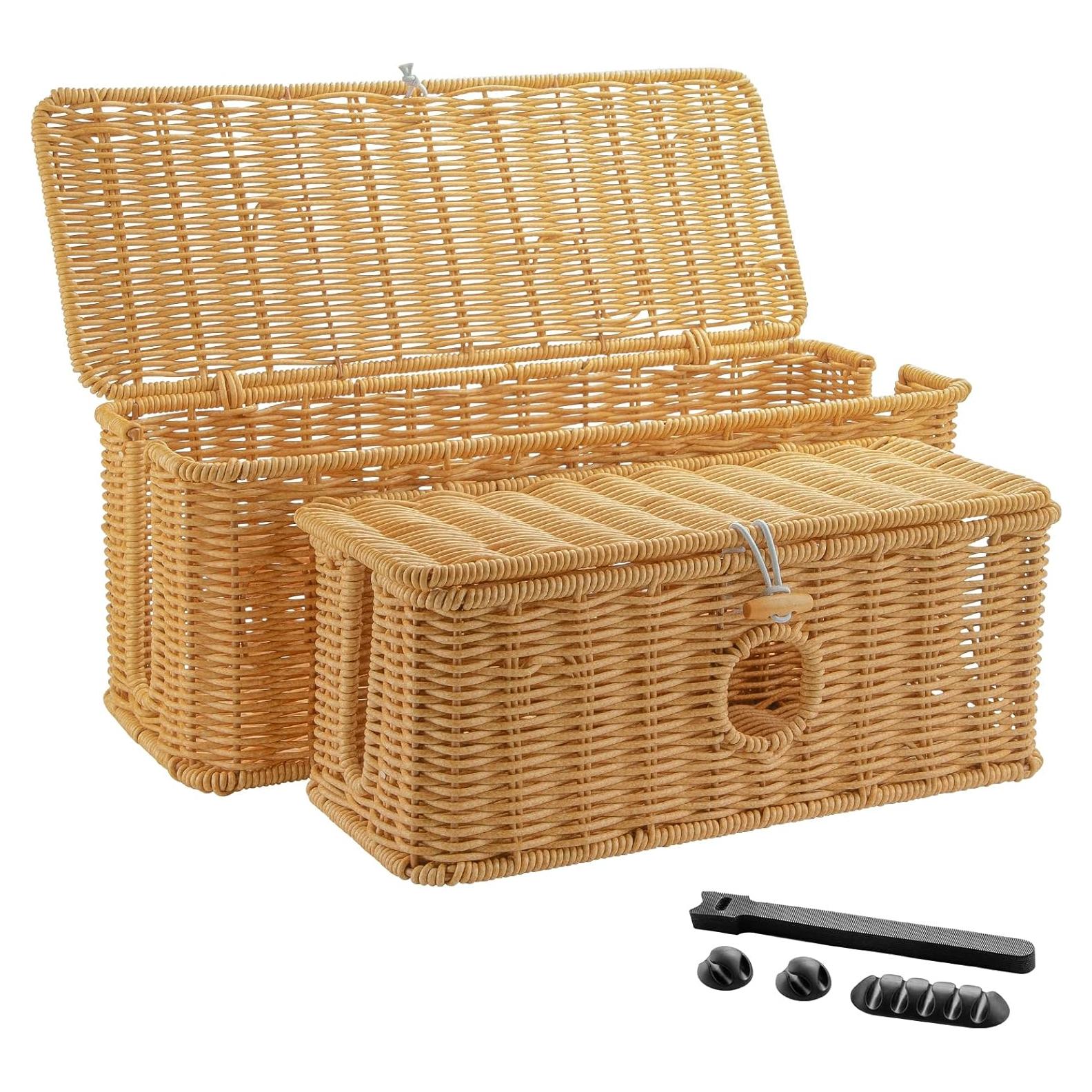 Caja Organizadora de Cables IHKFILAN 2 Pcs Ratan Grande y Mediano