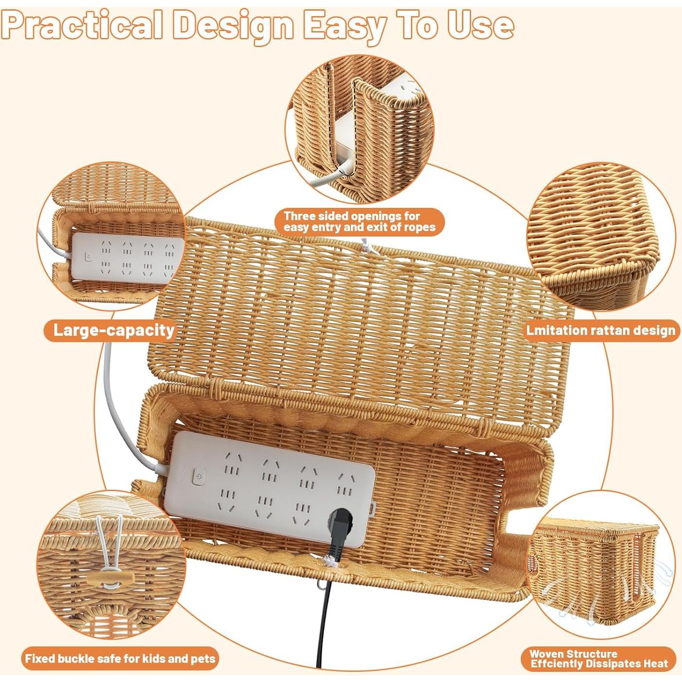 Caja Organizadora de Cables IHKFILAN 2 Pcs Ratan Grande y Mediano