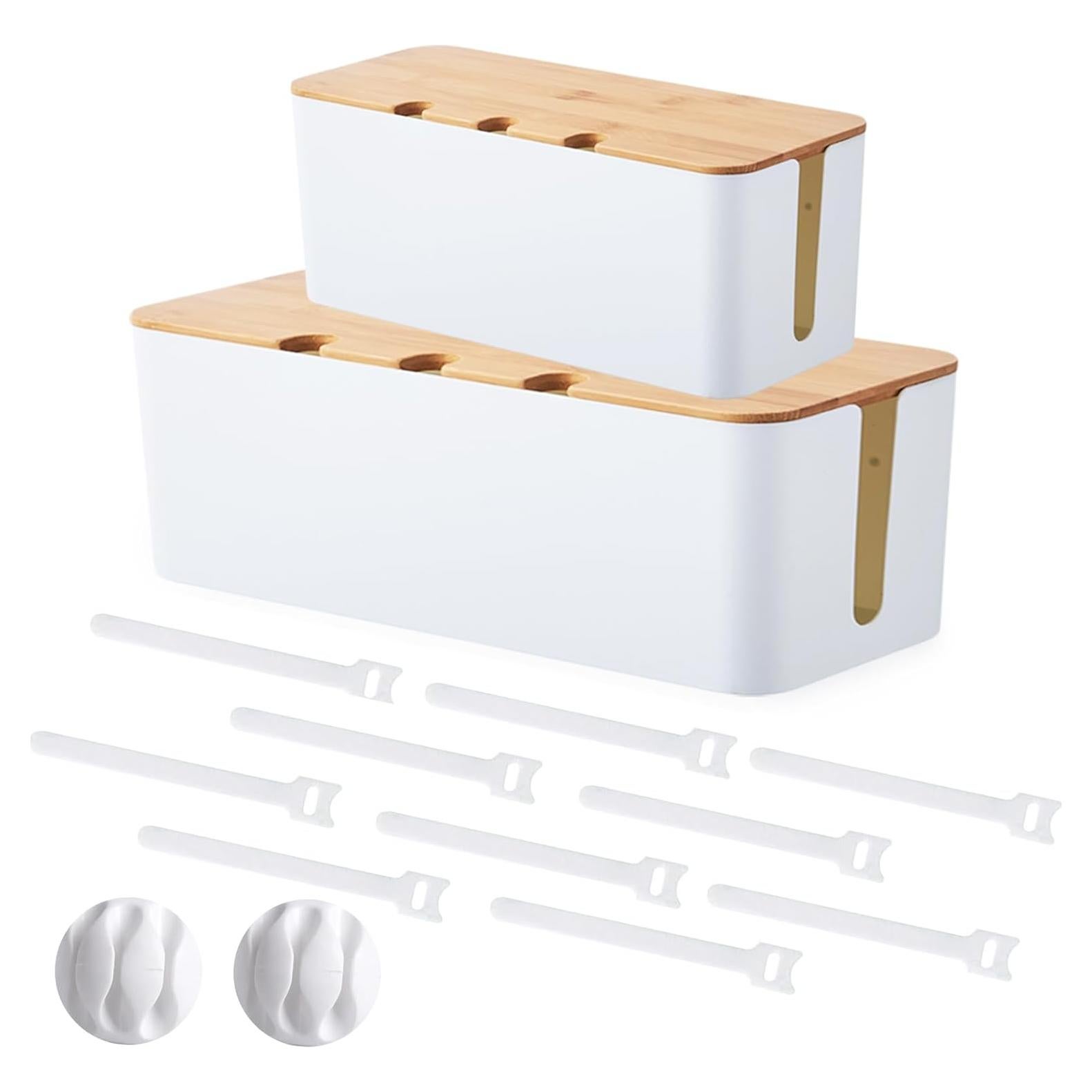 Caja Organizadora de Cables S310 de Bambú 2 Paquete 40.6x15.7x13.5cm