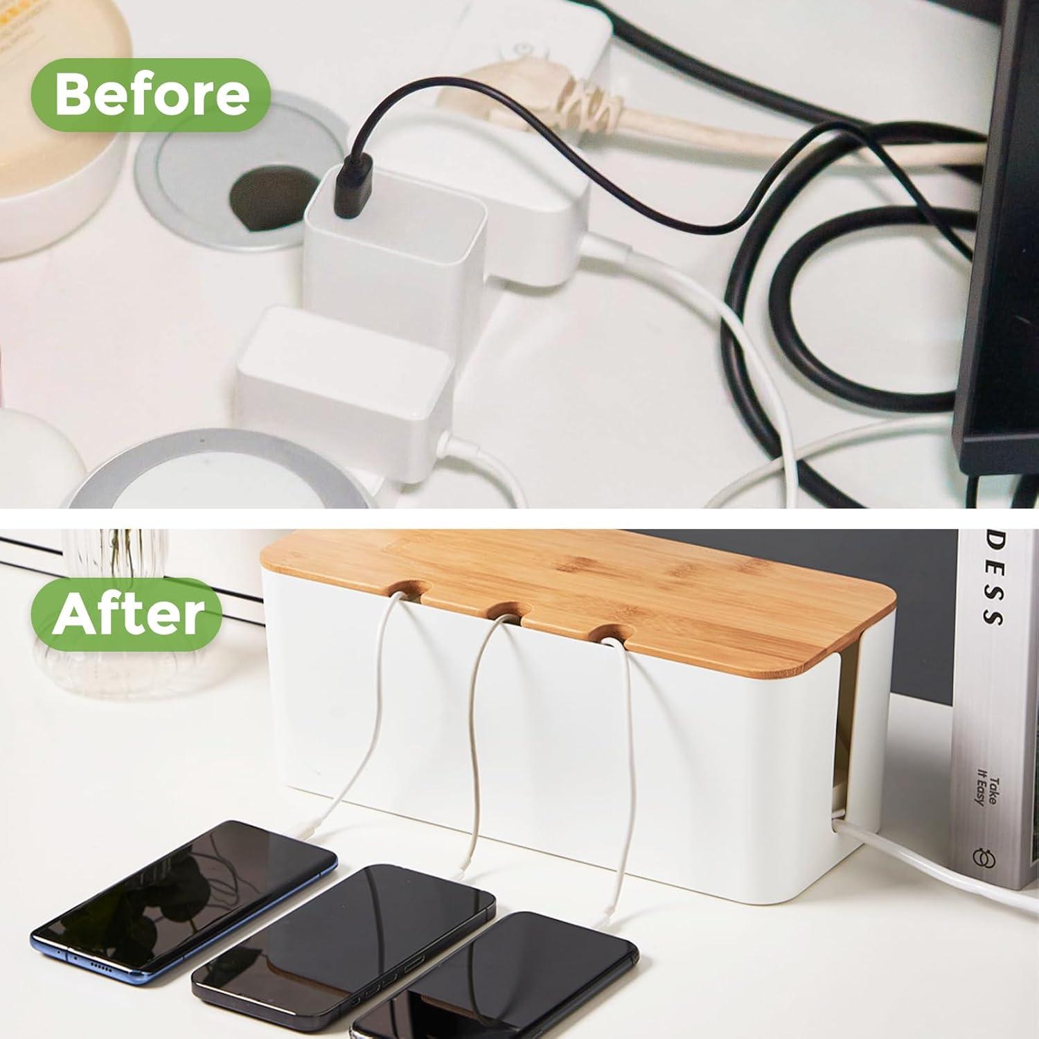 Caja Organizadora de Cables S310 de Bambú 2 Paquete 40.6x15.7x13.5cm