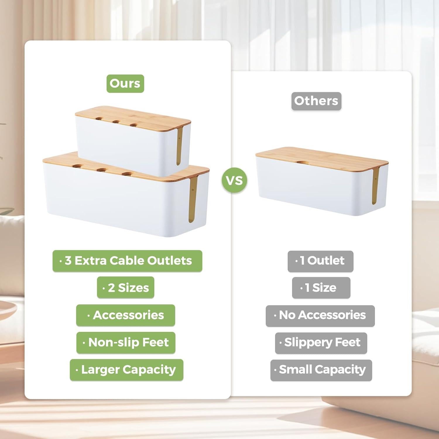 Caja Organizadora de Cables S310 de Bambú 2 Paquete 40.6x15.7x13.5cm