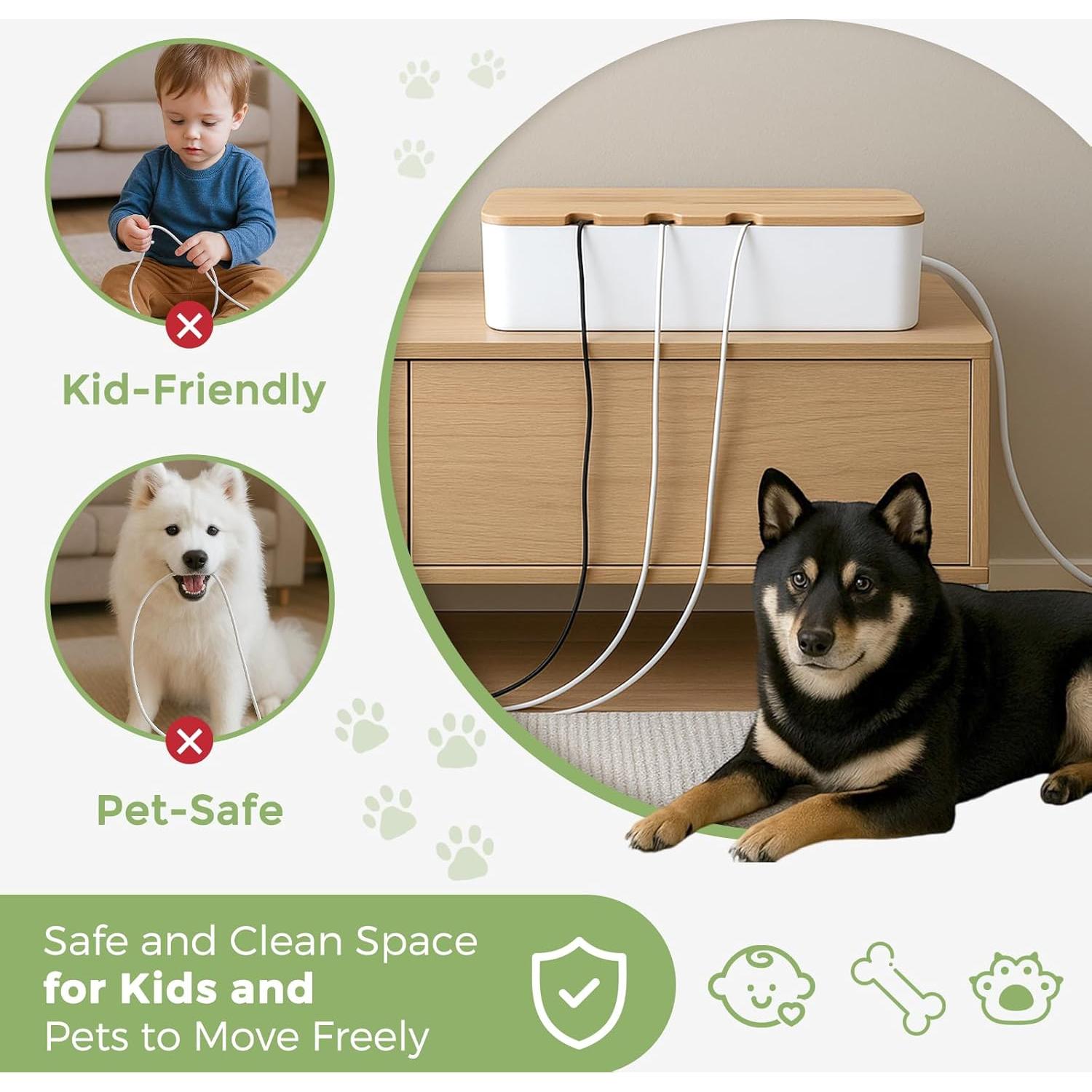 Caja Organizadora de Cables S310 de Bambú 2 Paquete 40.6x15.7x13.5cm