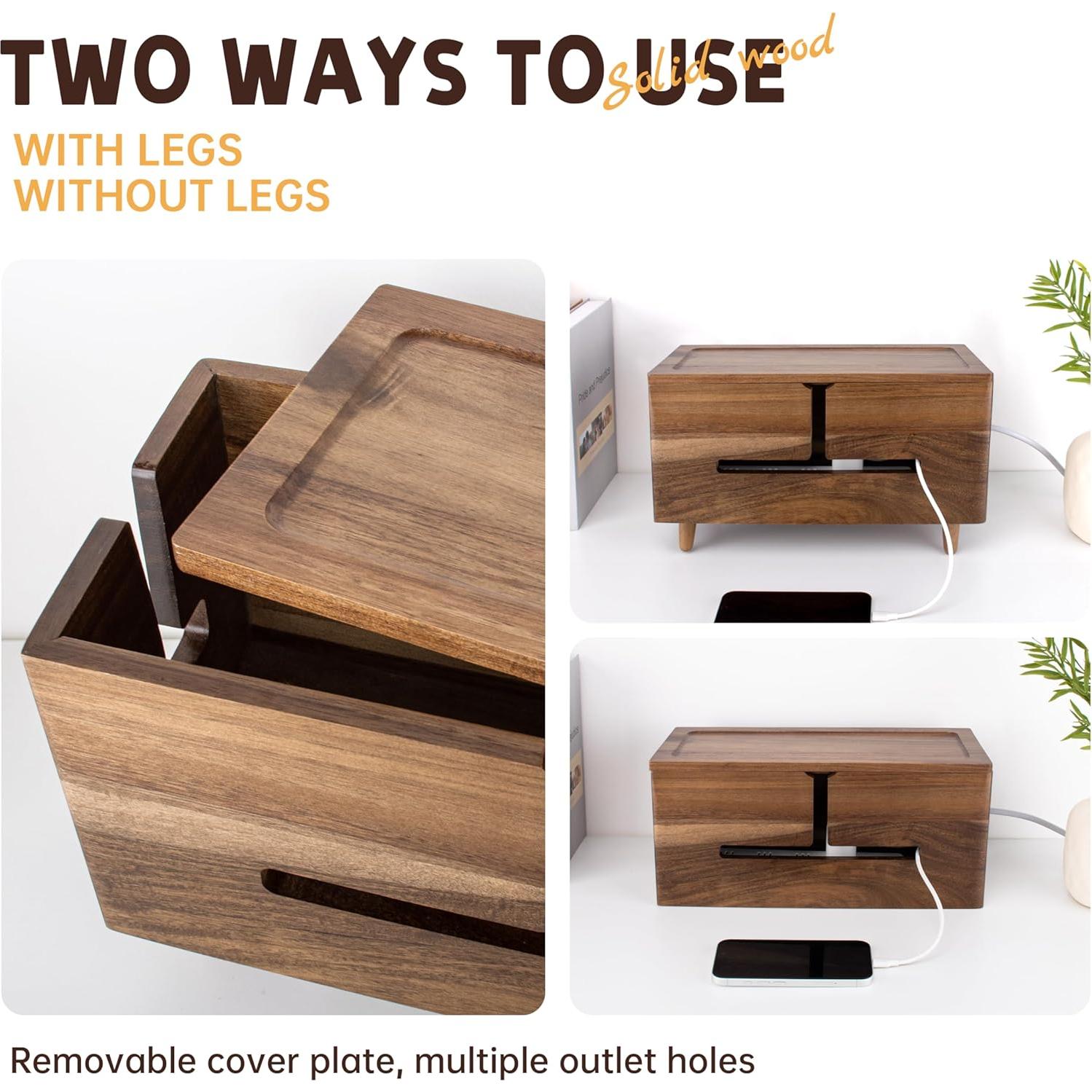 Caja Organizadora de Cables Rhyzoray - Madera Marrón 35.1x20.3cm